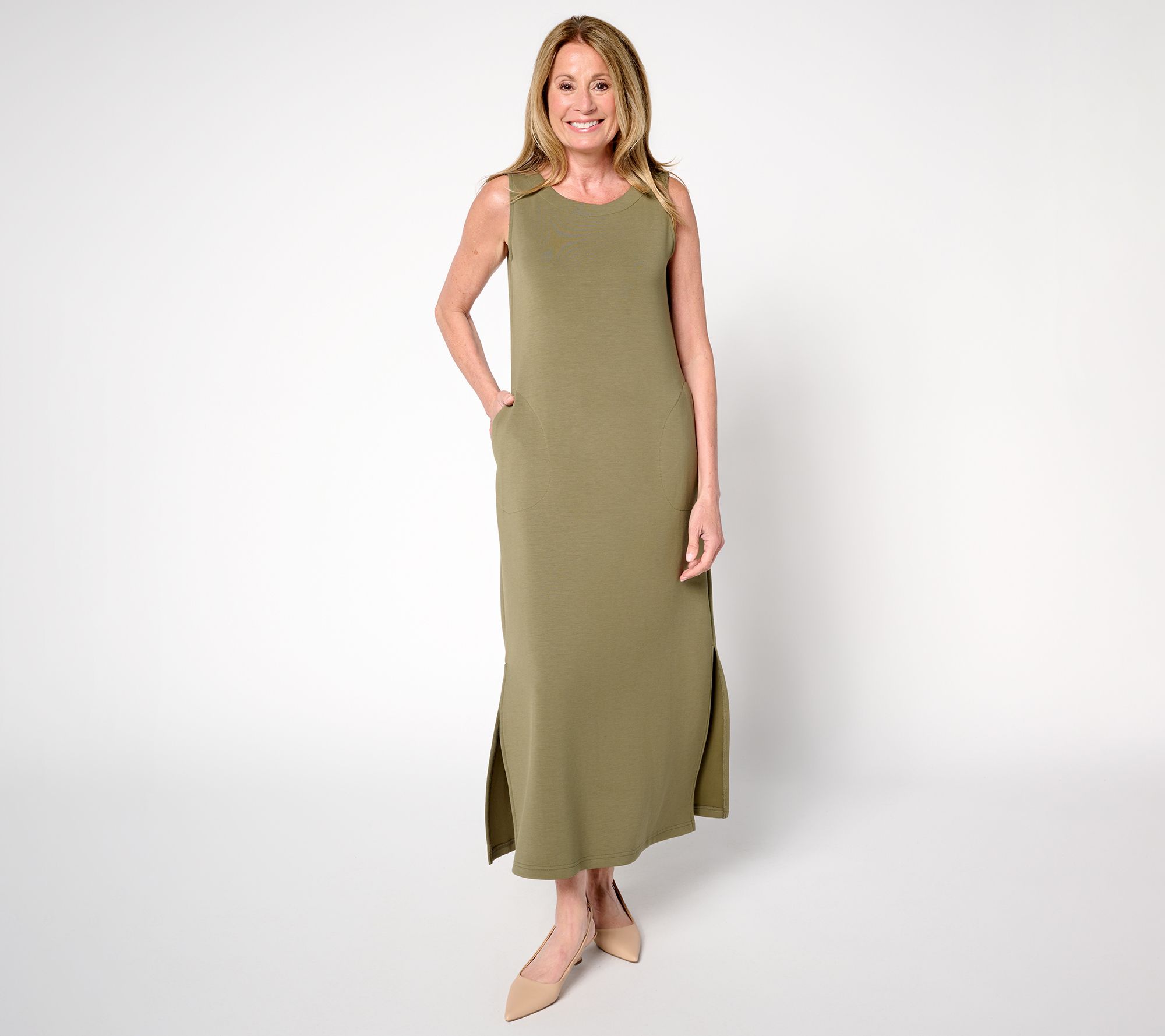 "As Is" Belle by Kim Gravel Reg ScubaLuxe Bateau Neck Maxi Dress