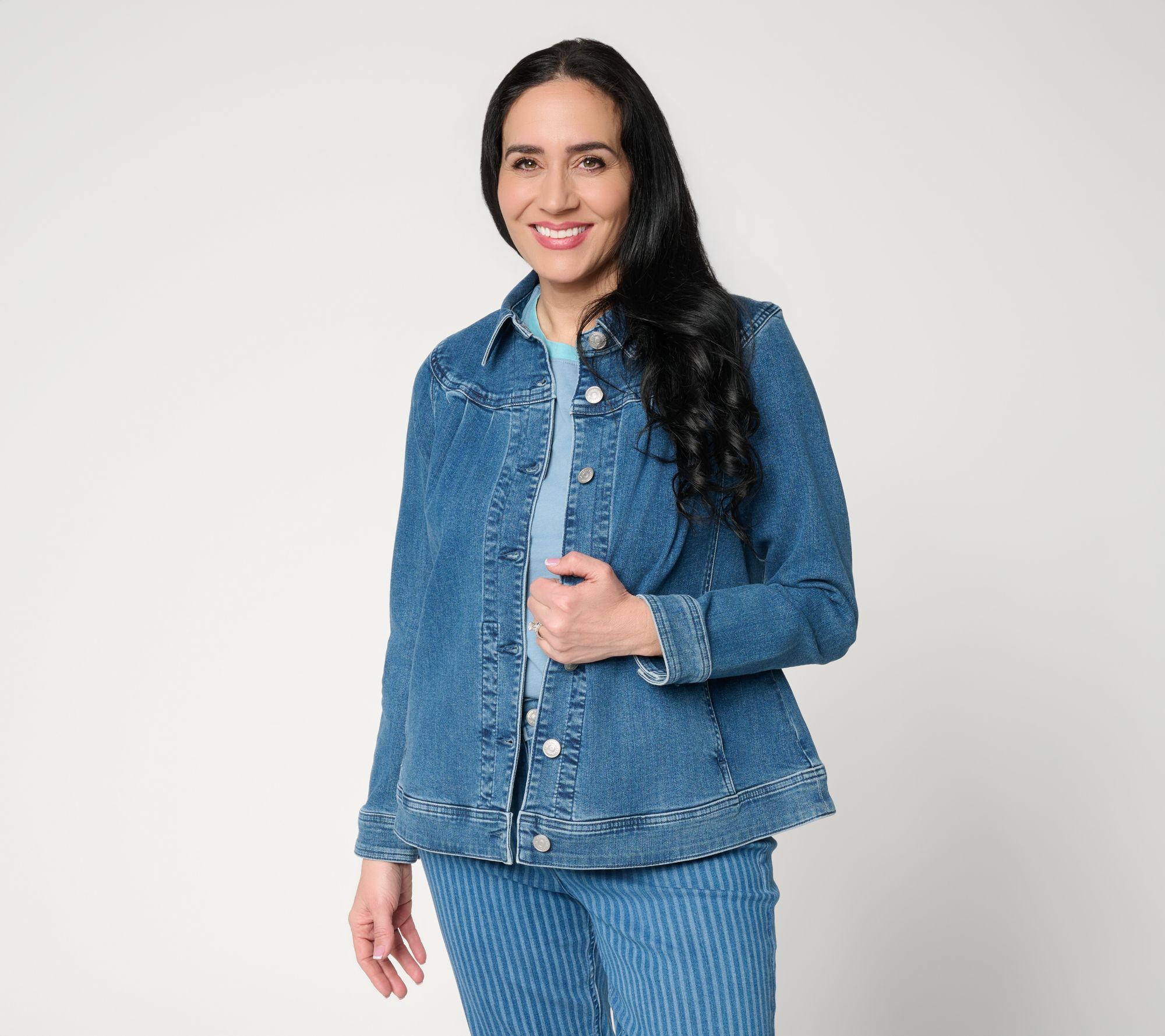  LOGO by Lori Goldstein Denim Jacket with Pleat Detail - A719254