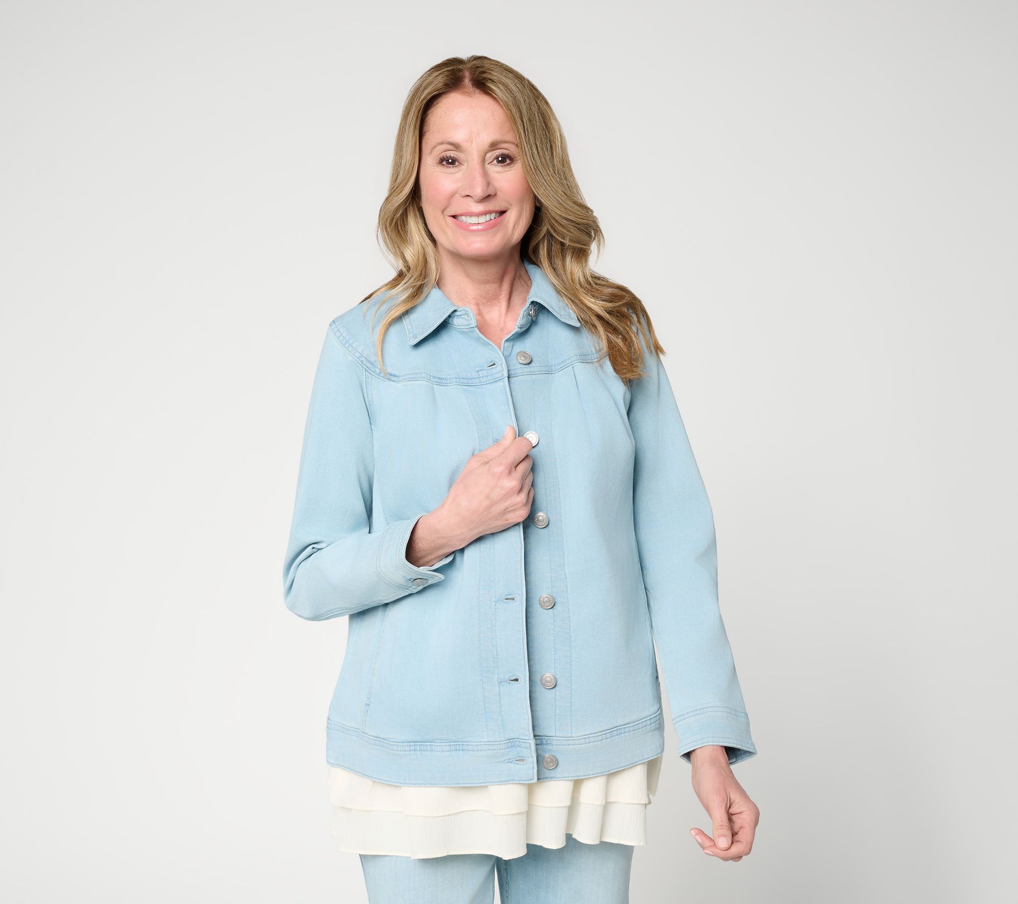 LOGO by Lori Goldstein Denim Jacket with Pleat Detail