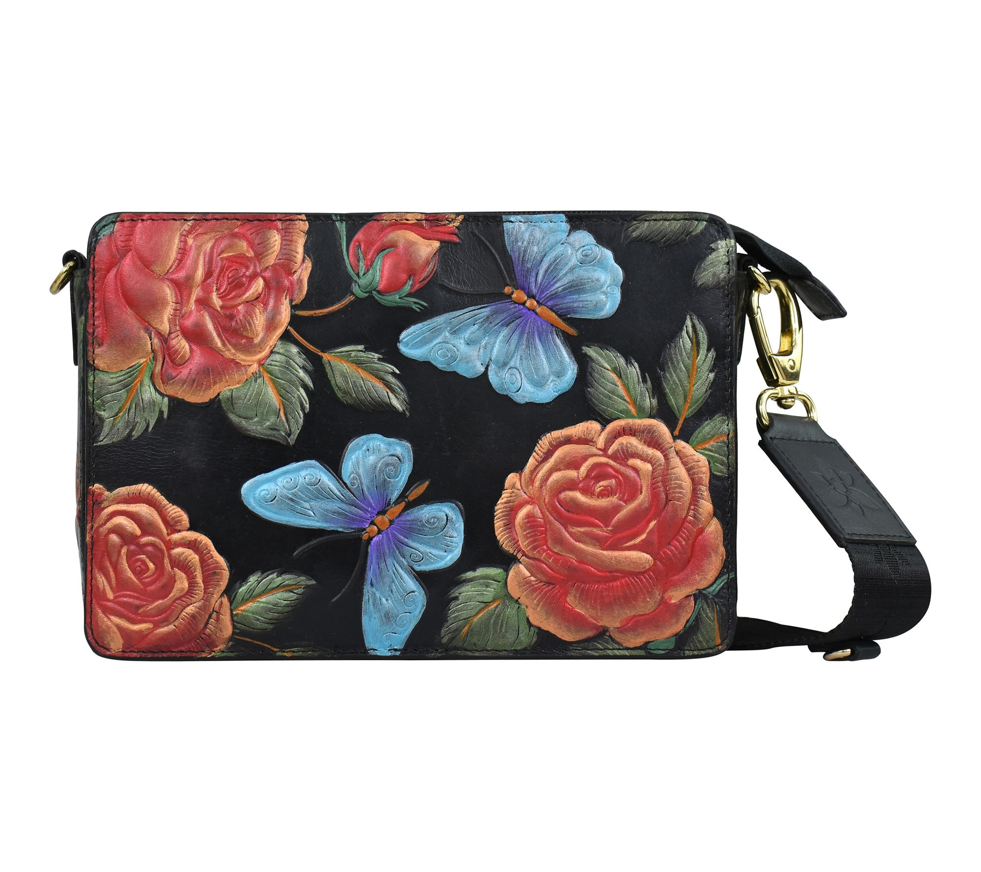 Anuschka Painted Leather Triple Compartment Crossbody
