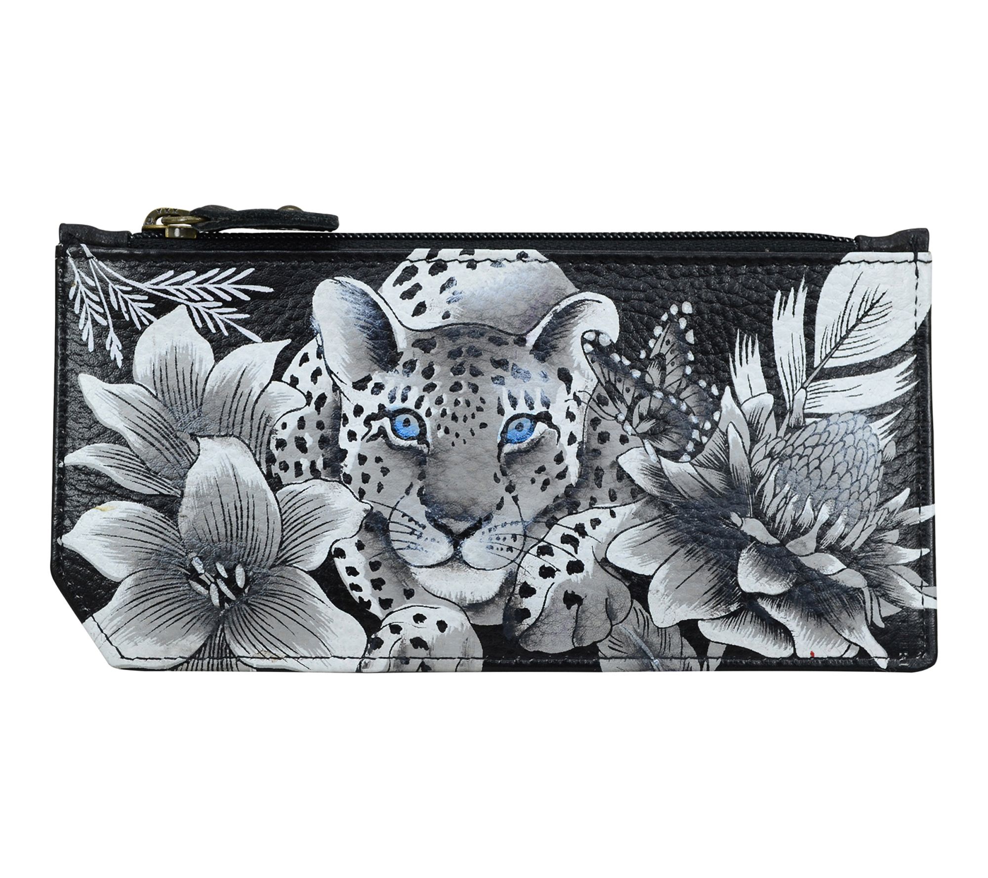 Anushcka Painte d Leather RFID Blocking Card C ase & Zip Pouch