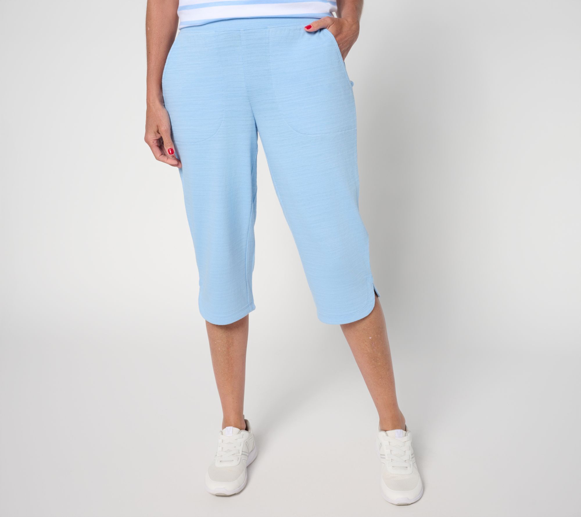 "As Is" Denim & Co. Active Reg Textured Cotton Skimmer with Curved Hem