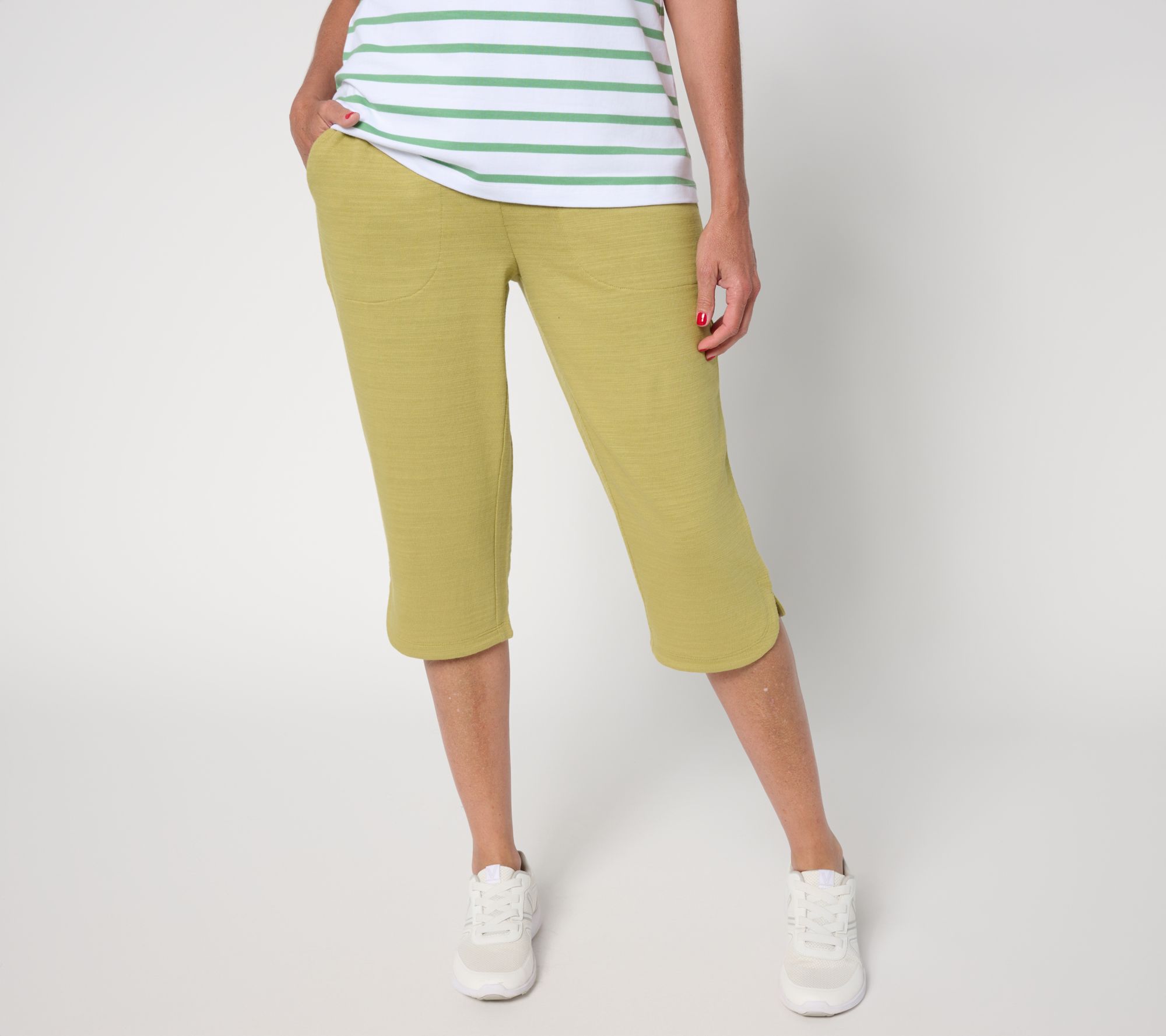 "As Is" Denim & Co. Active Reg Textured Cotton Skimmer with Curved Hem