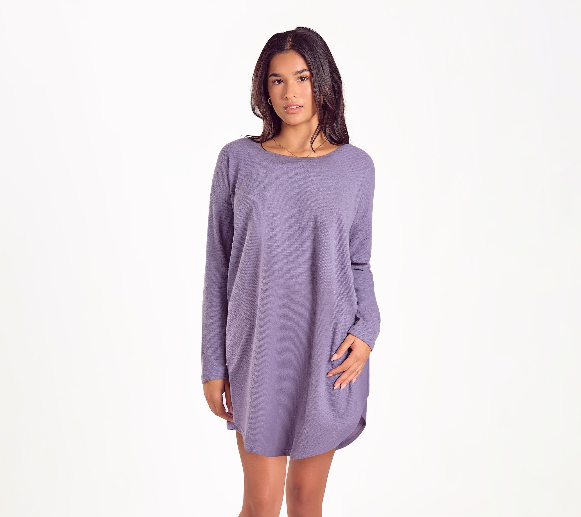 iCollection Soft Waffle Stretch-Knit Sleep Shirt-Dress