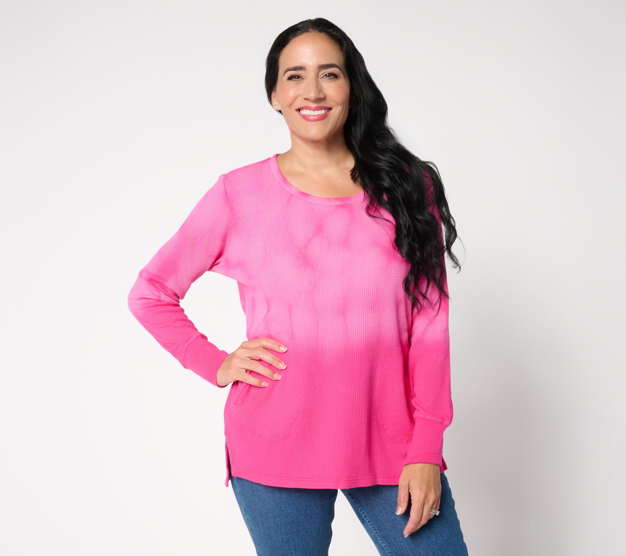 "As Is" LOGO by Lori Goldstein Scoop Neck Dye Effect Waffle Top