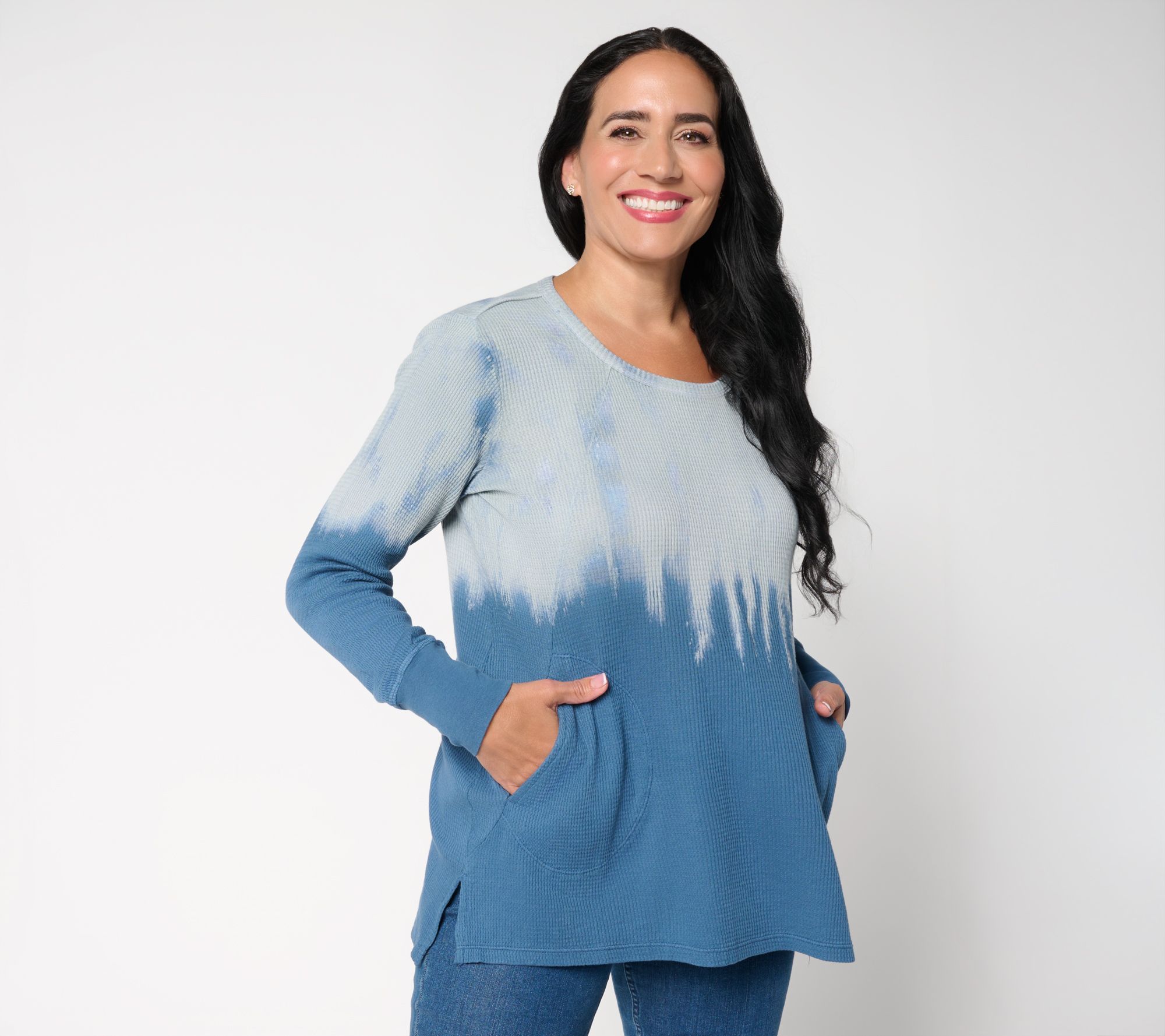 "As Is" LOGO by Lori Goldstein Scoop Neck Dye Effect Waffle Top