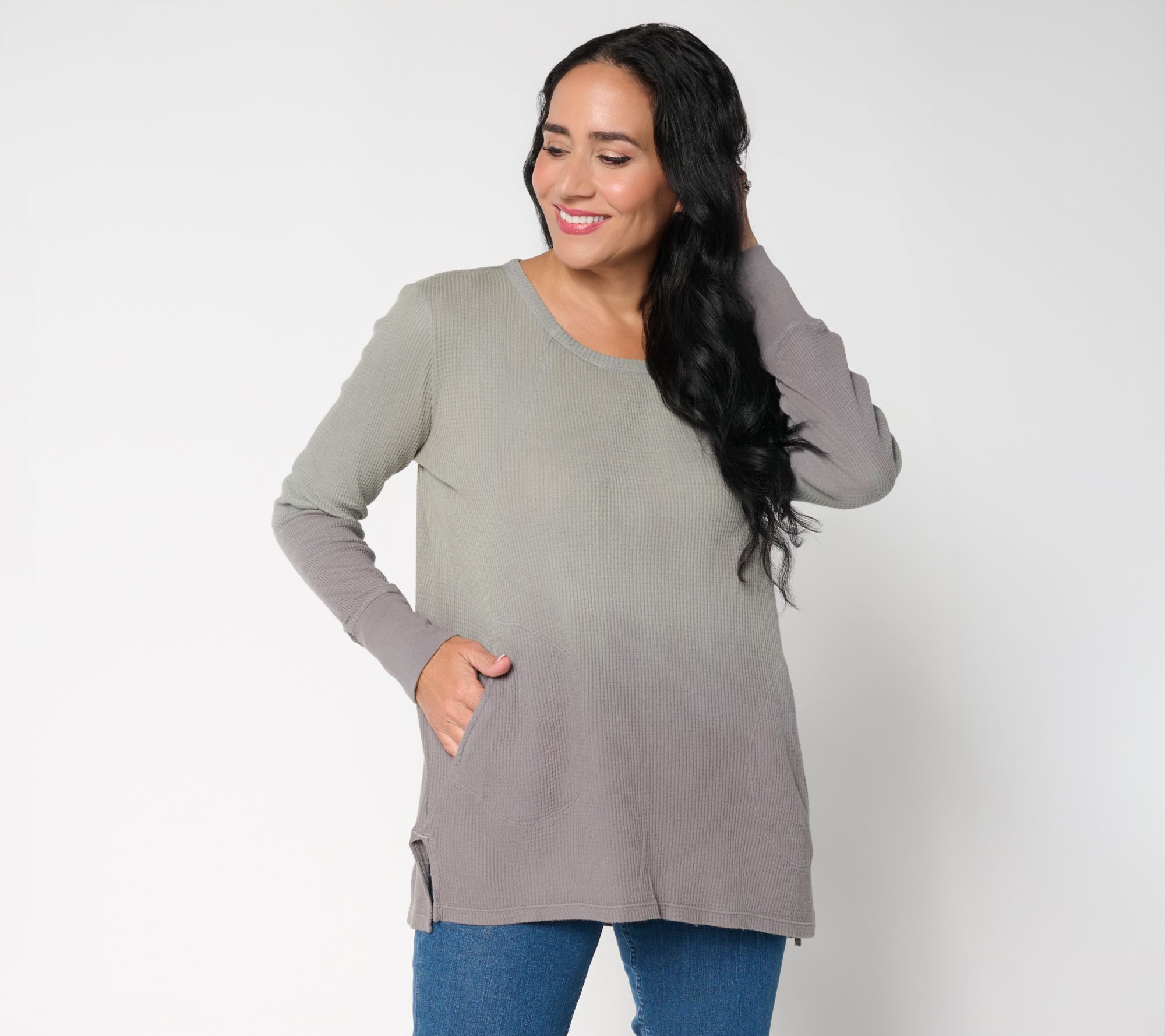 "As Is" LOGO by Lori Goldstein Scoop Neck Dye Effect Waffle Top