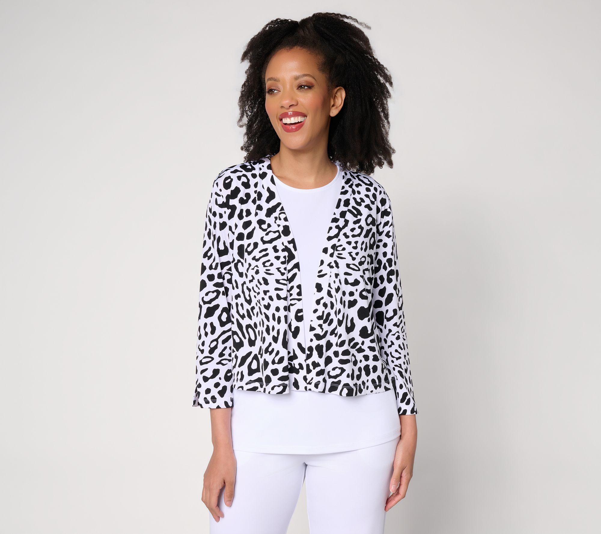 Susan Graver Print or Solid Liquid Knit 3/4 Sleeve Shrug