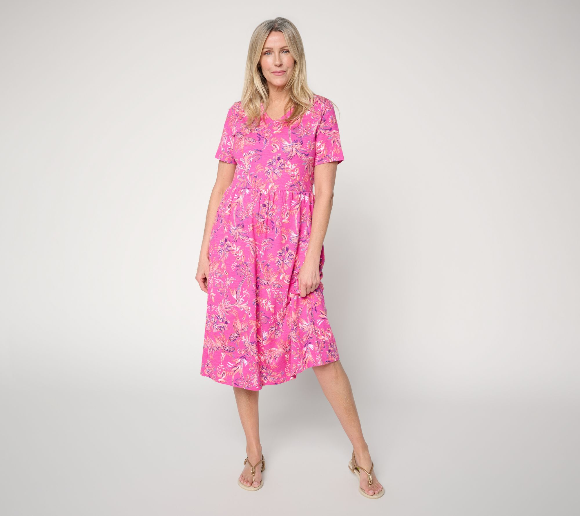 Denim & Co. Regular Printed Linen Blend Midi Dress