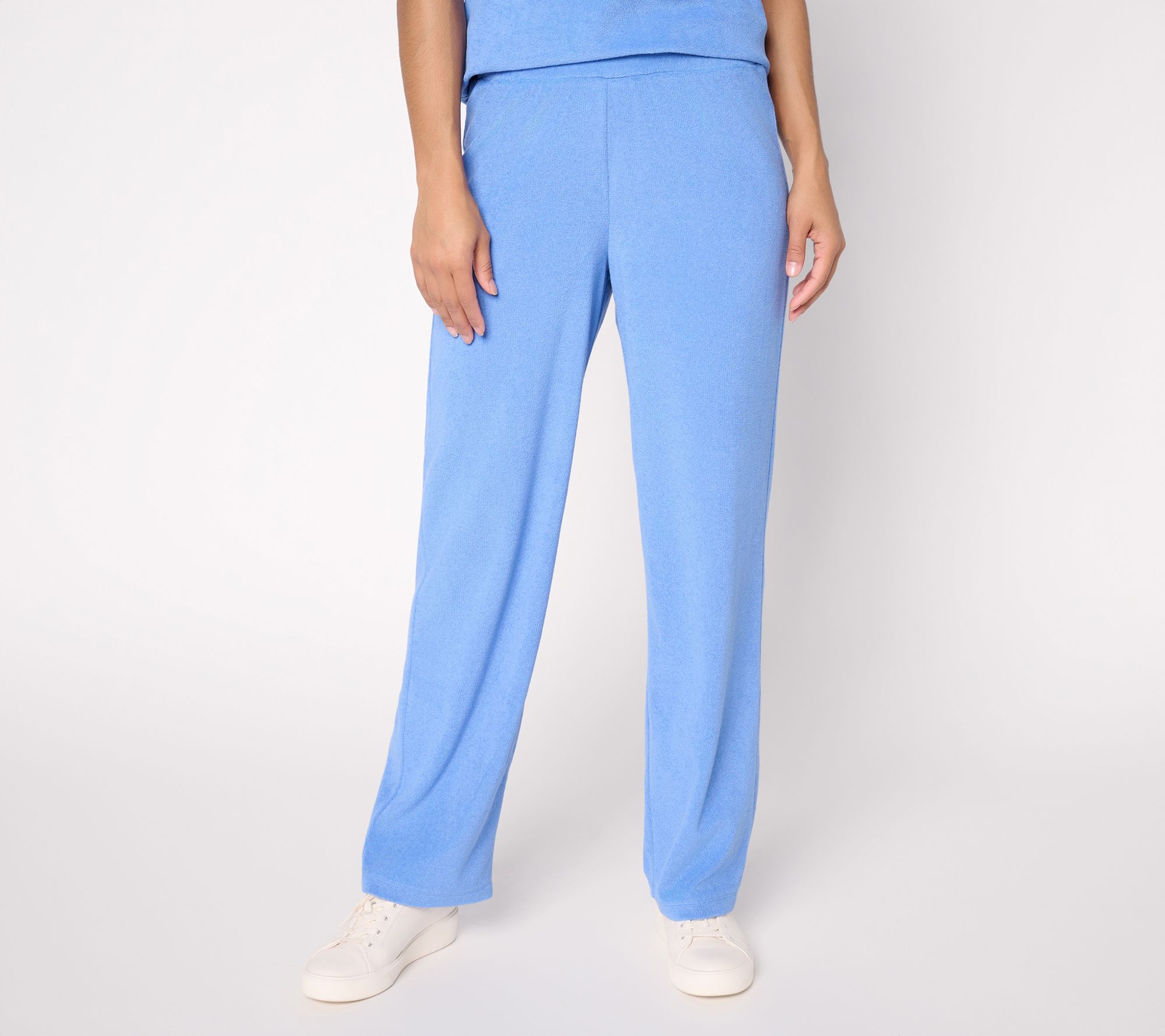 Susan Graver Weekend Terry Straight Leg Pants with Smocked Waist