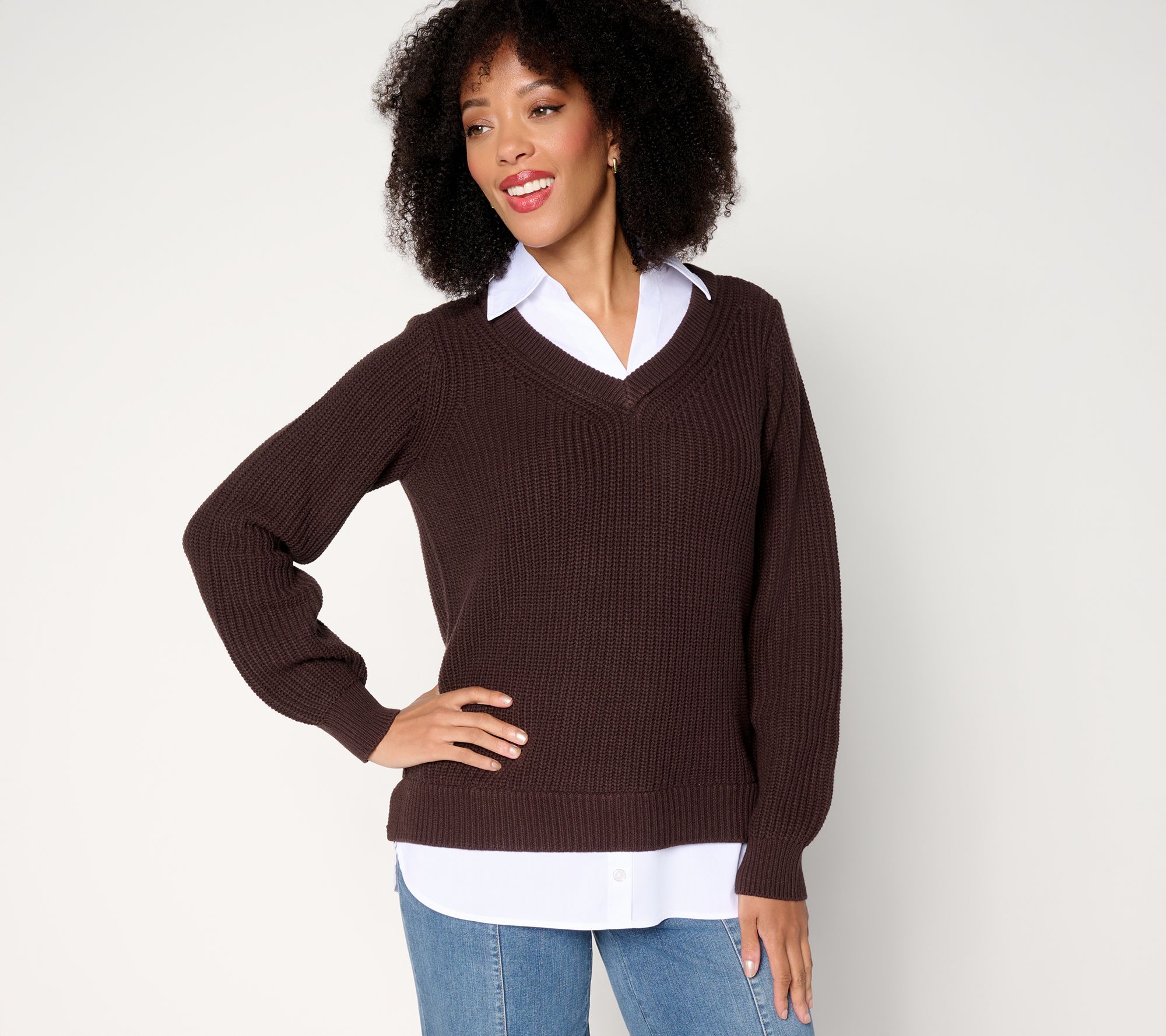 "As Is" Belle by Kim Gravel Mixed Media Shaker Knit Pullover w/Blou