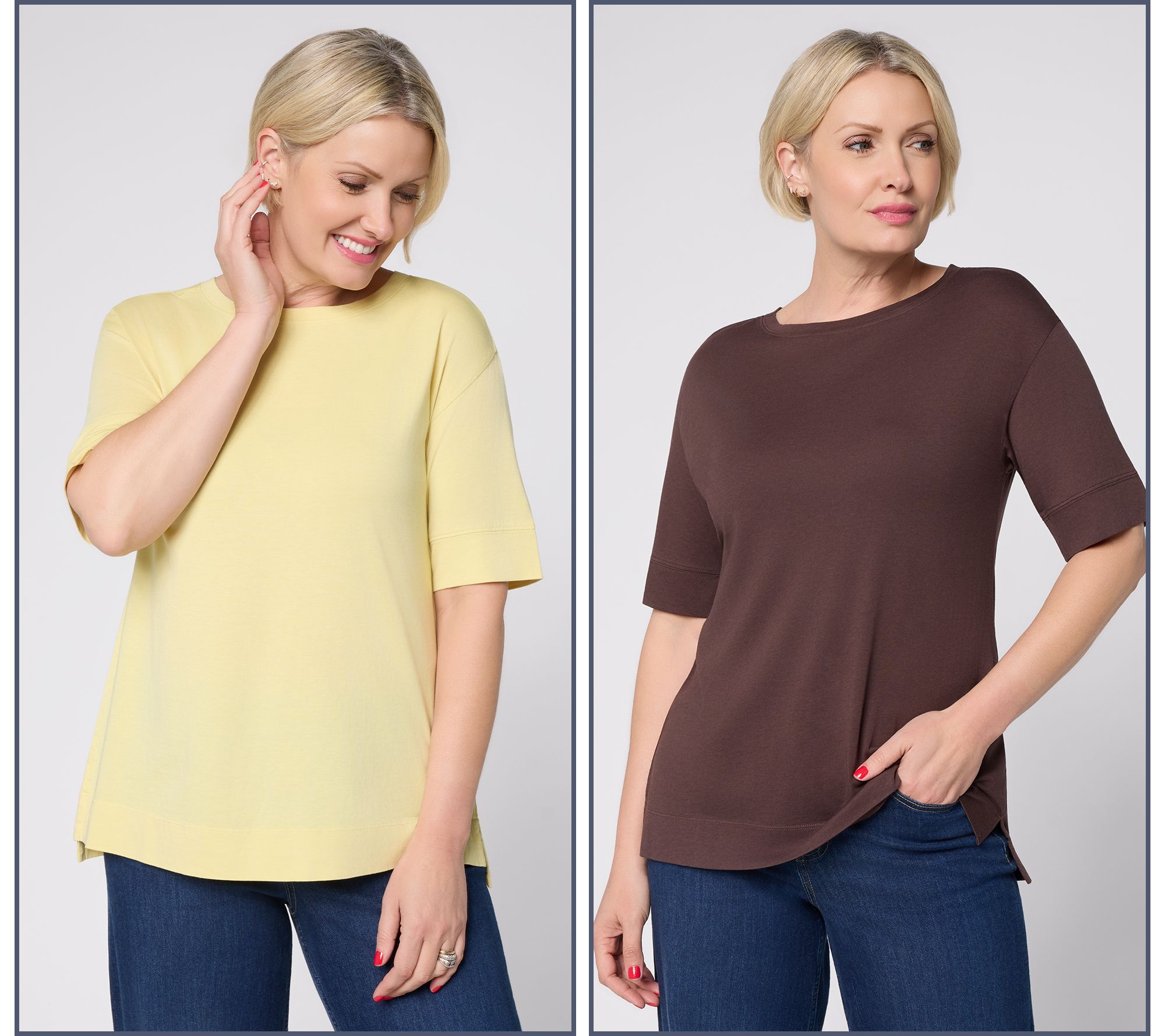 LOGO Principles by Lori Goldstein 2 Pack Elbow Sleeve Tees