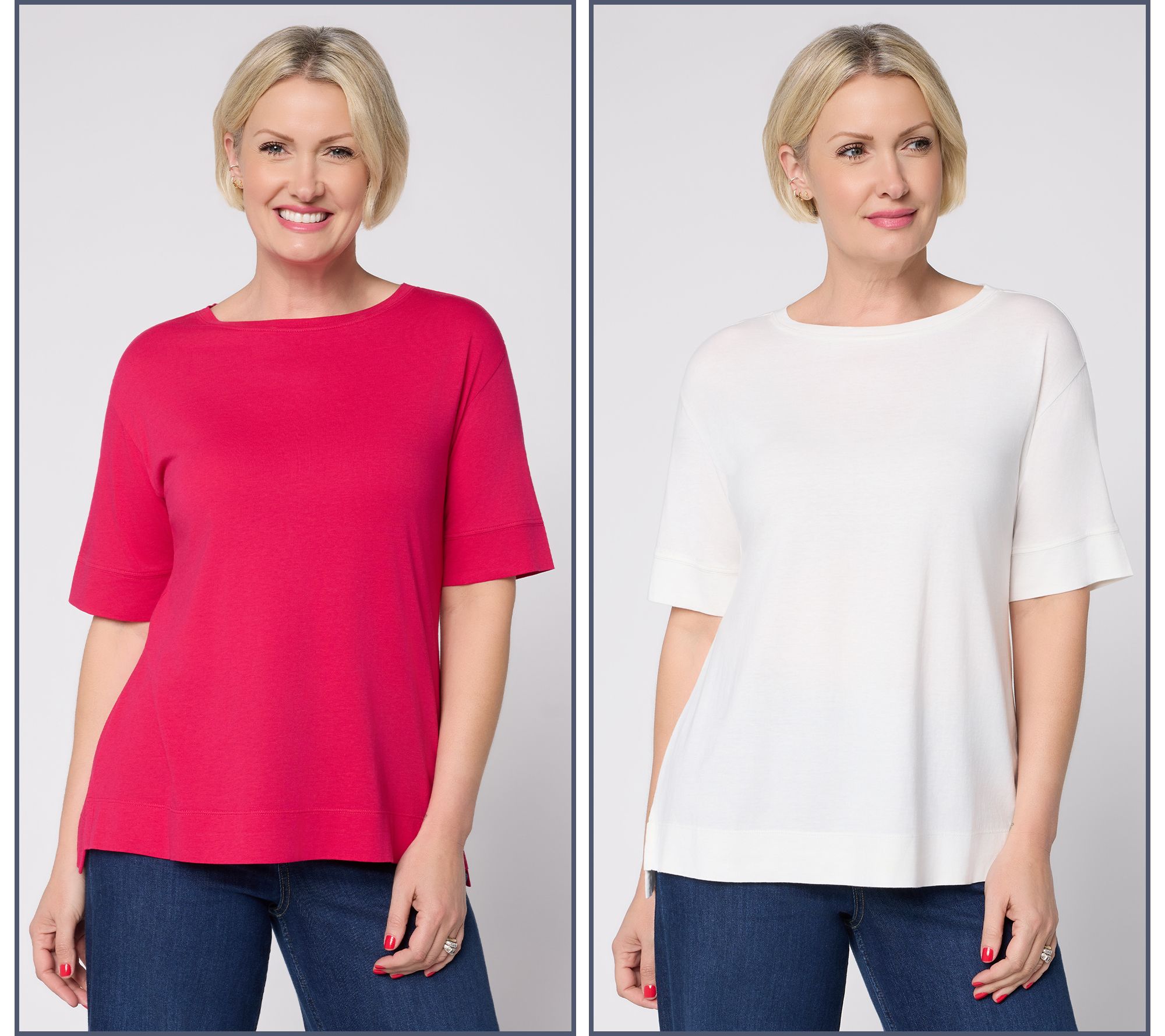 LOGO Principles by Lori Goldstein 2 Pack Elbow Sleeve Tees