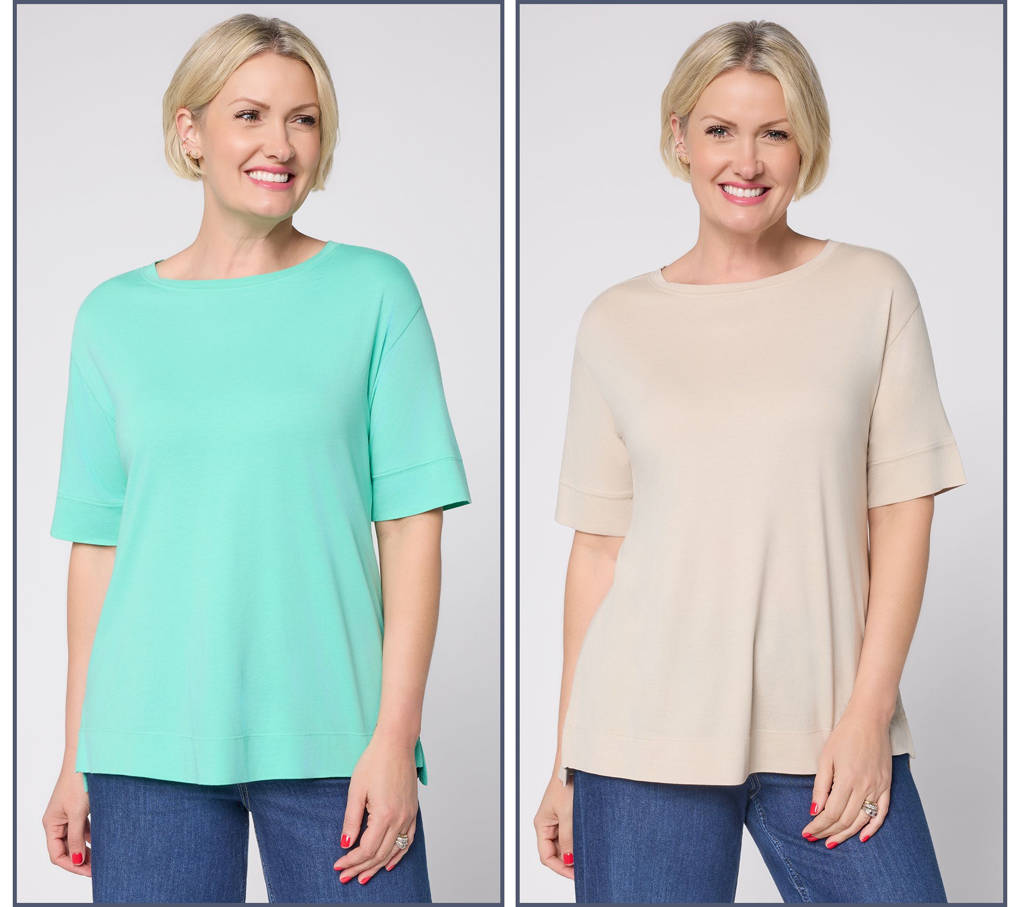 LOGO Principles by Lori Goldstein 2 Pack Elbow Sleeve Tees