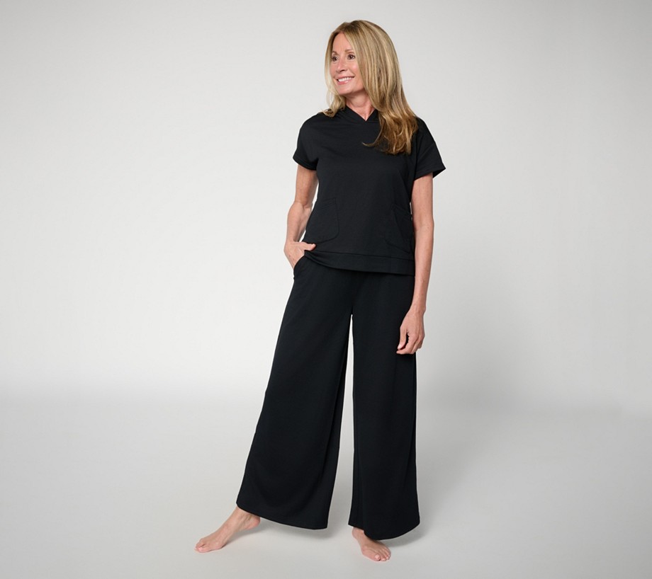 MUK LUKS Regular French Terry Hooded Top & Wide Leg Pant Lounge Set