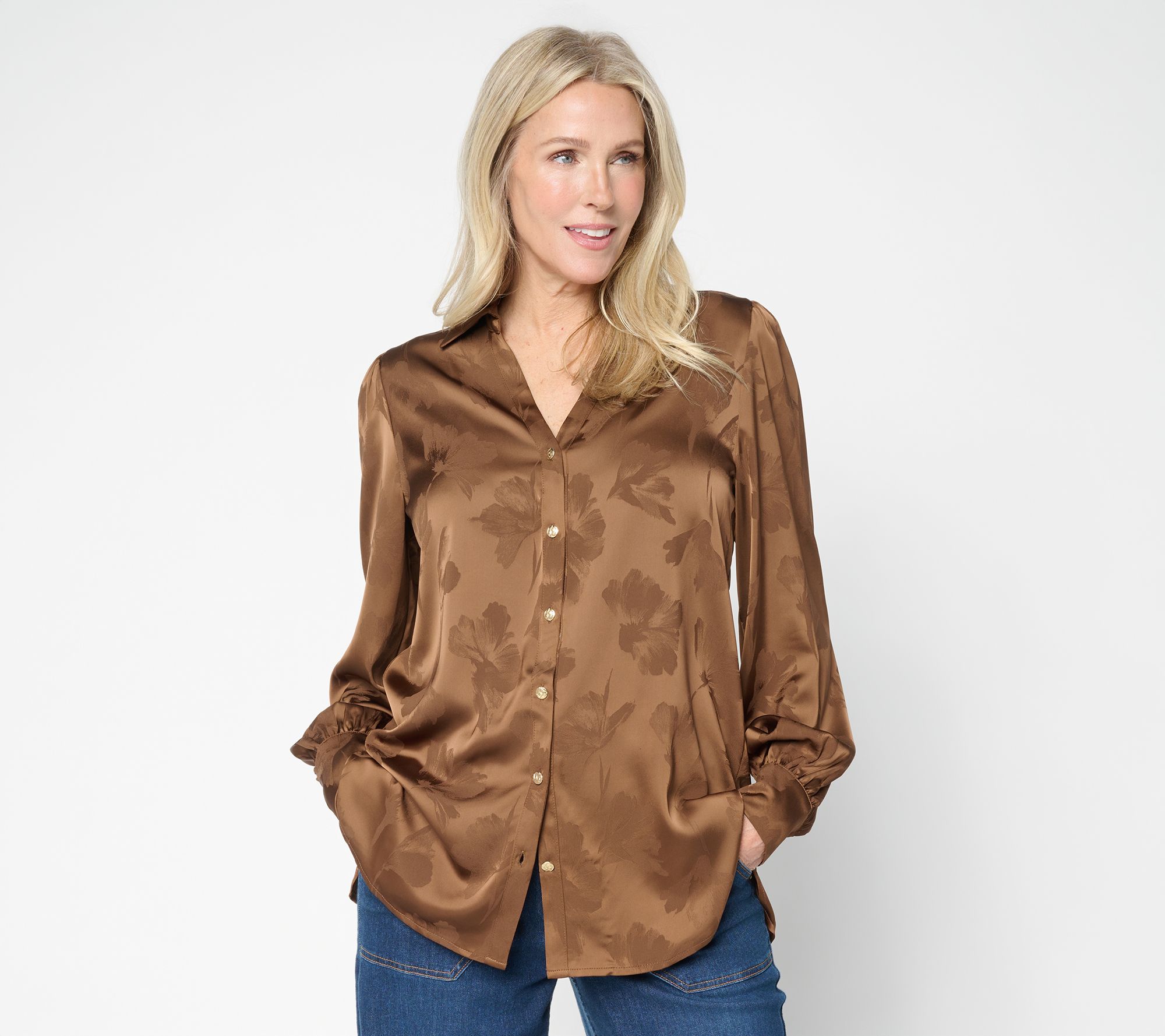 "As Is" Dennis Basso Regular Jacquard Button Front Tunic w/ Y-Neck