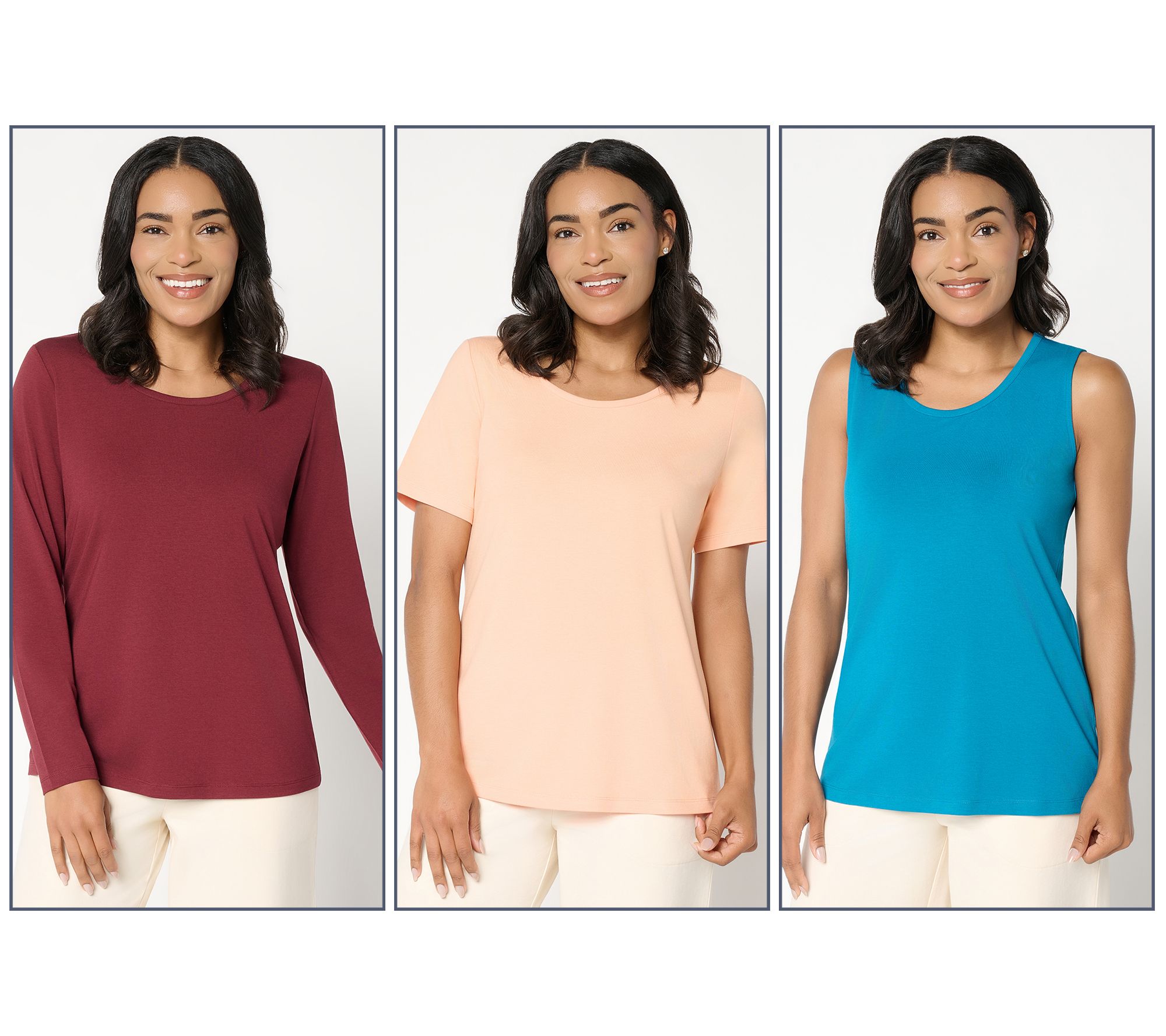 Denim & Co. Essentials So Soft Jersey 3 Pack Variety Tops