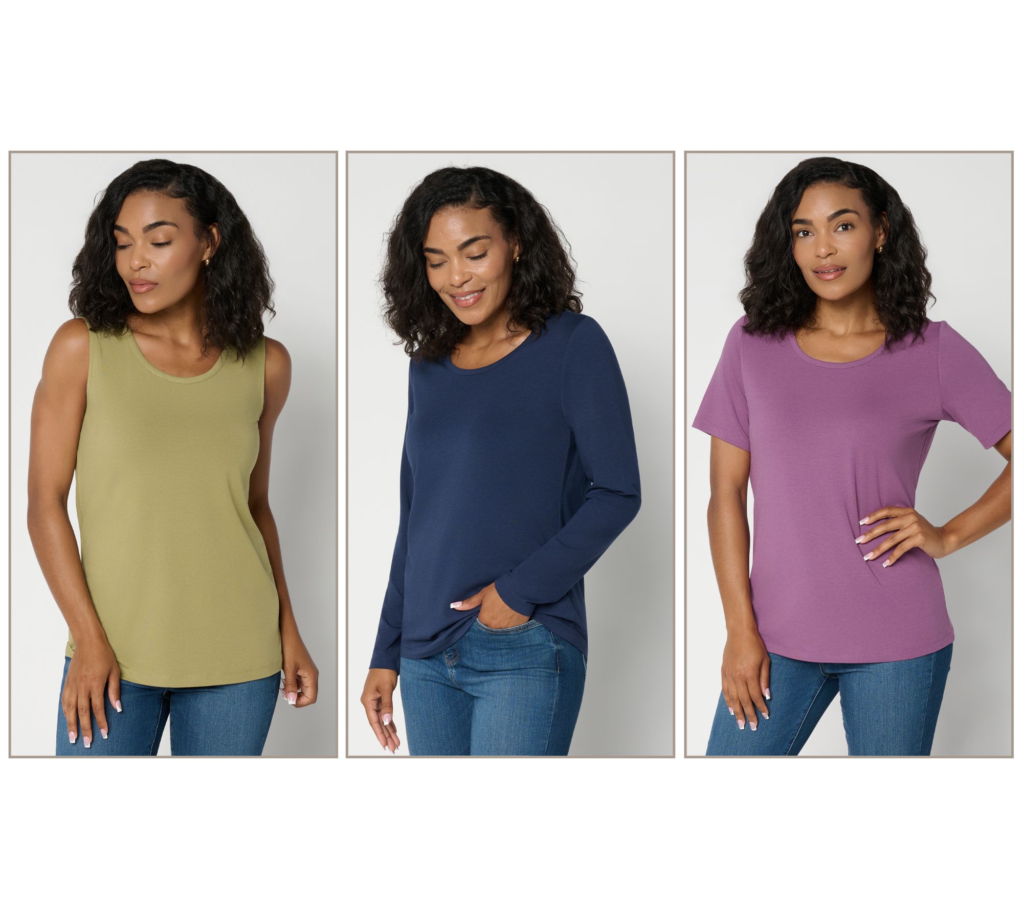Denim & Co. Essentials So Soft Jersey 3 Pack Variety Tops