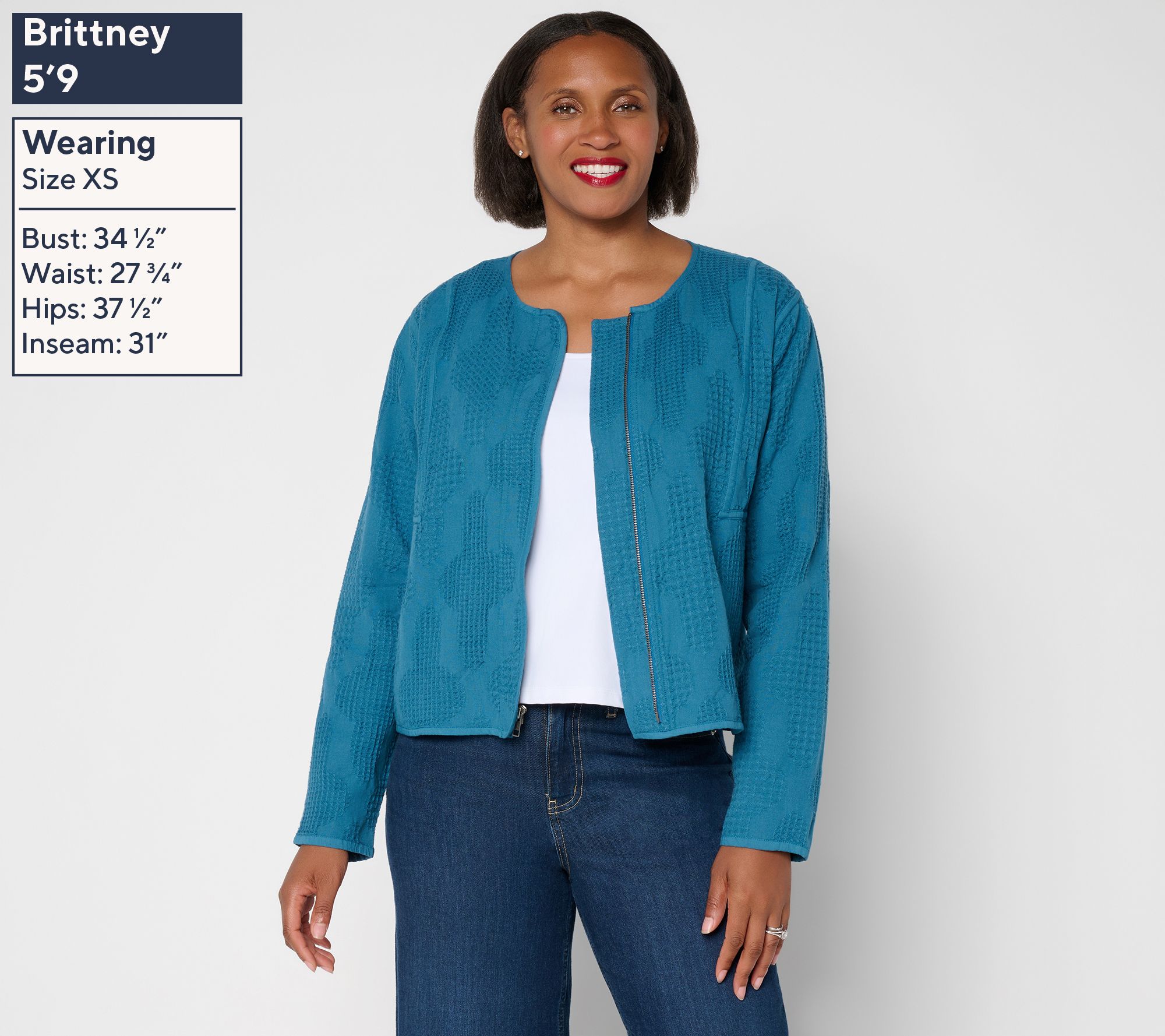 LOGO Lavish by Lori Goldstein Zip Front Texture Cotton Jacket | QVC