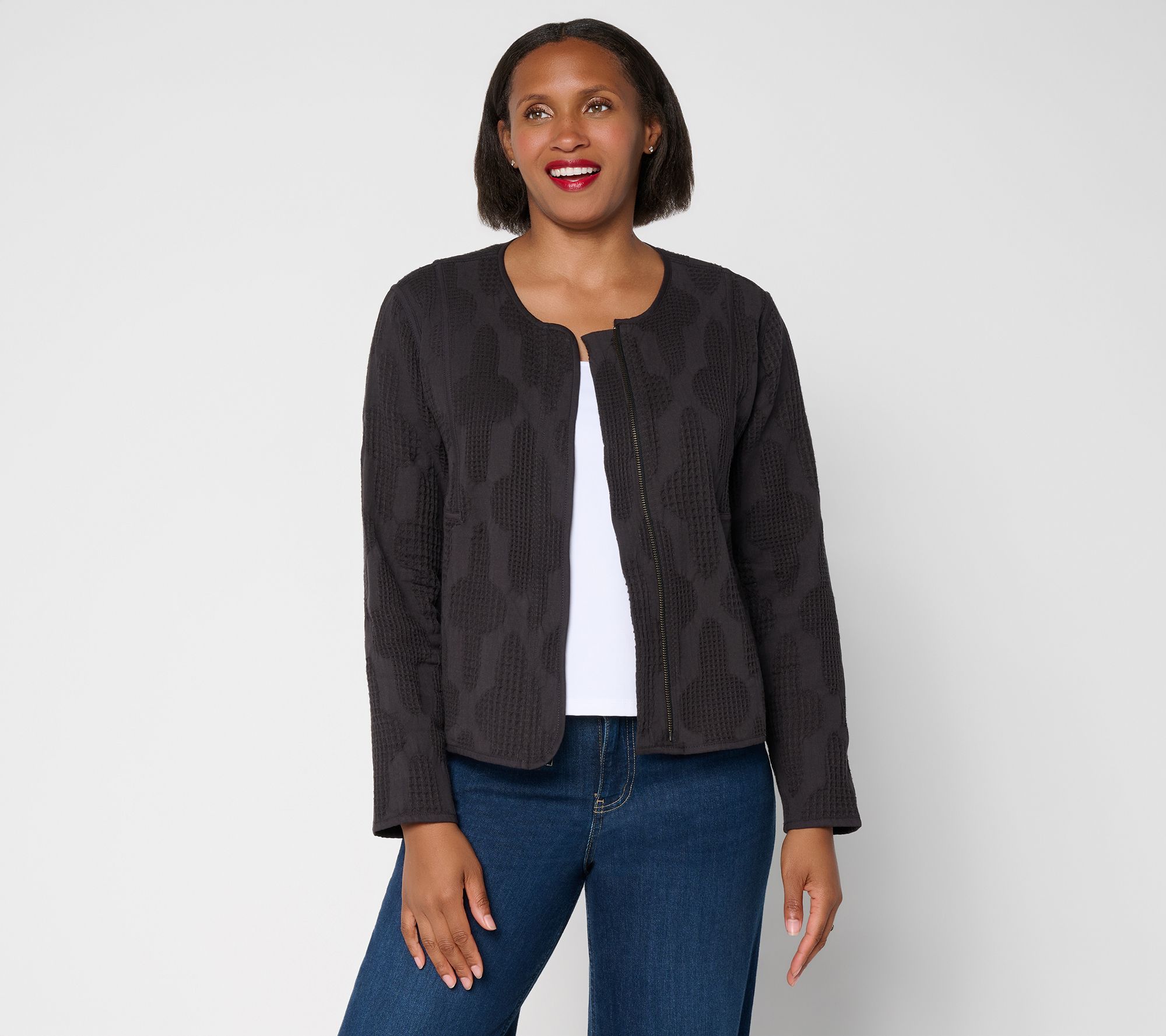 LOGO Lavish by Lori Goldstein Zip Front Textured Cotton Jacket