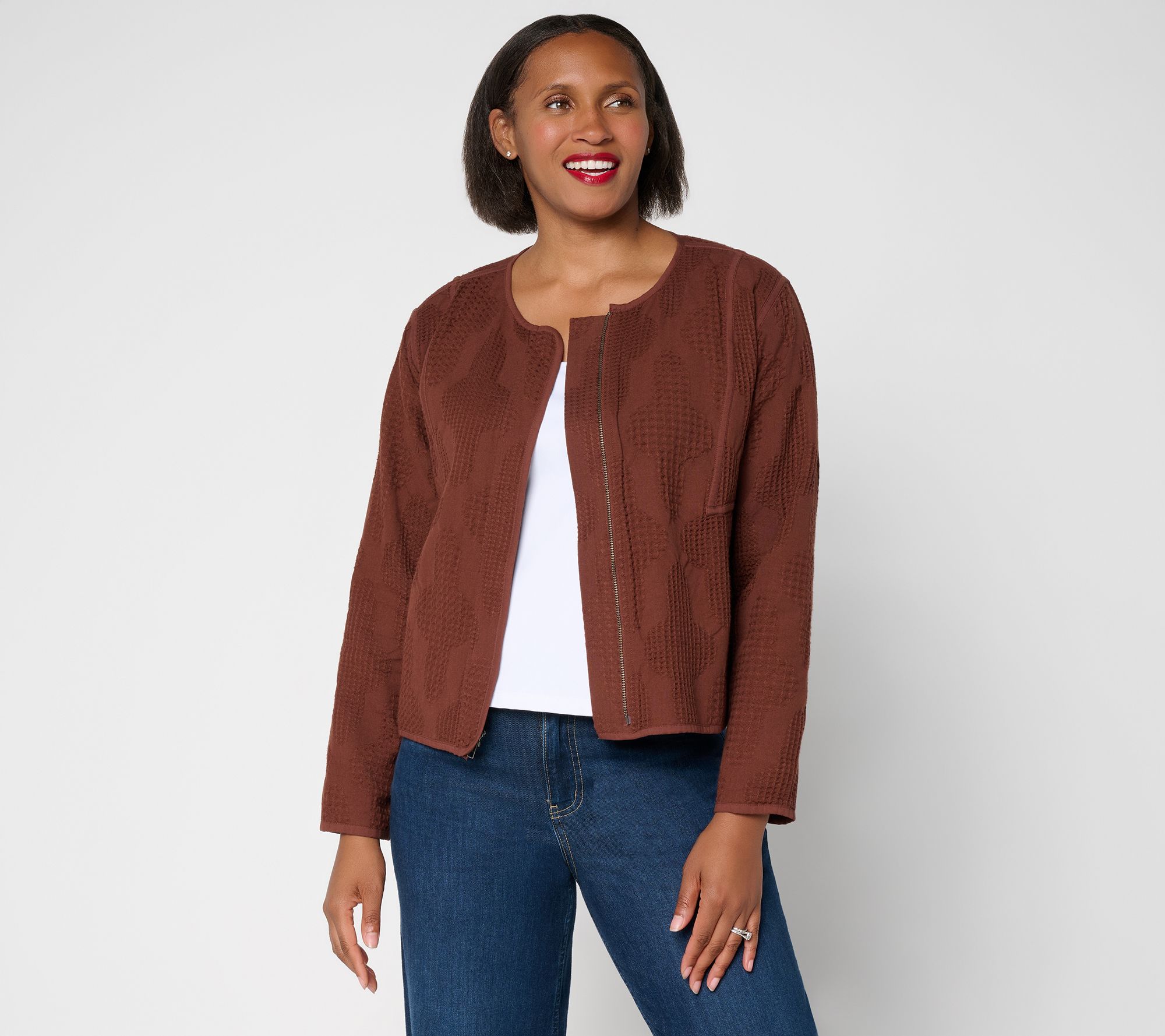 LOGO Lavish by Lori Goldstein Zip Front Textured Cotton Jacket