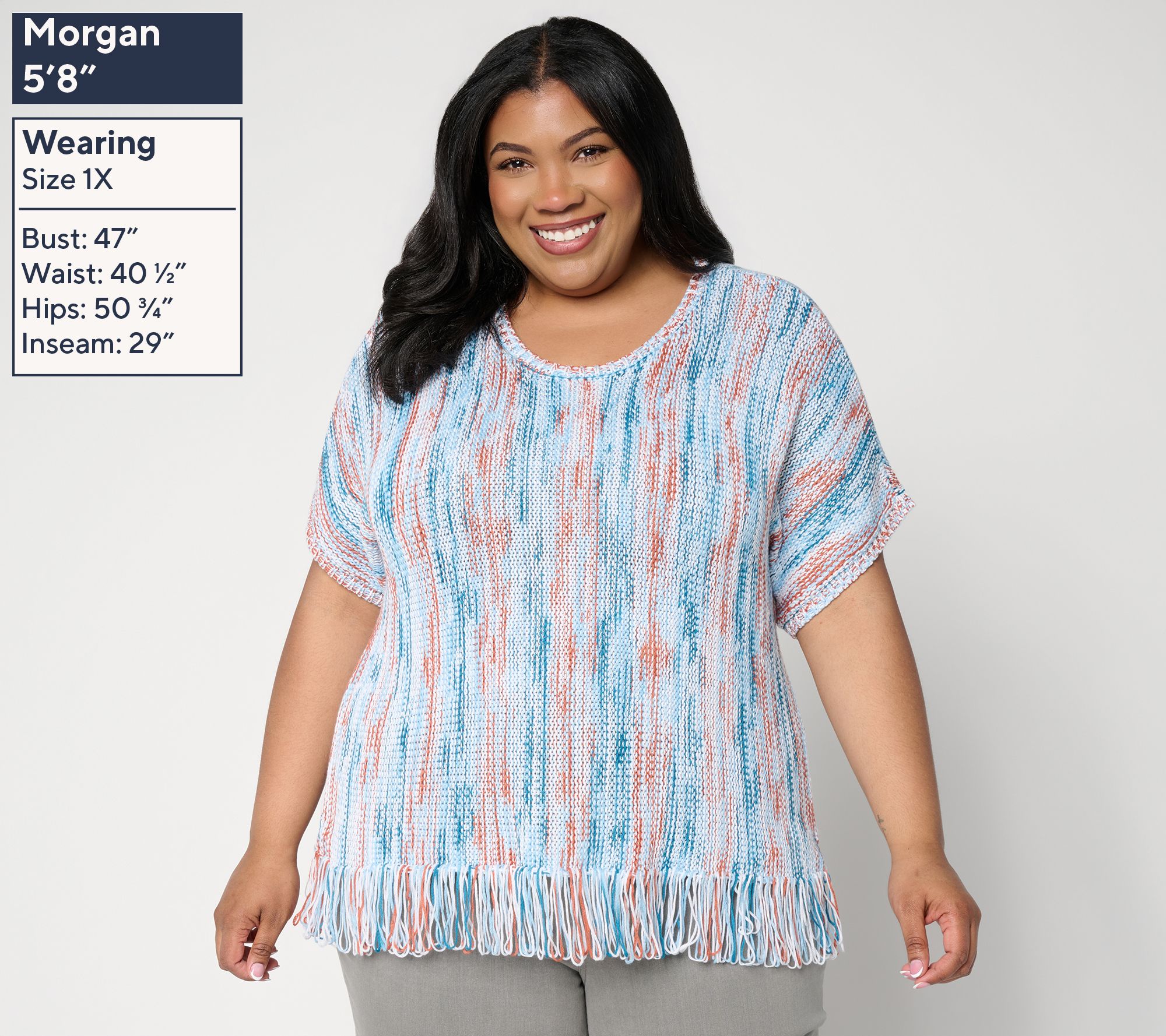 Denim & Co. Dolman Short Sleeve Fringe Hem Sweater | QVC