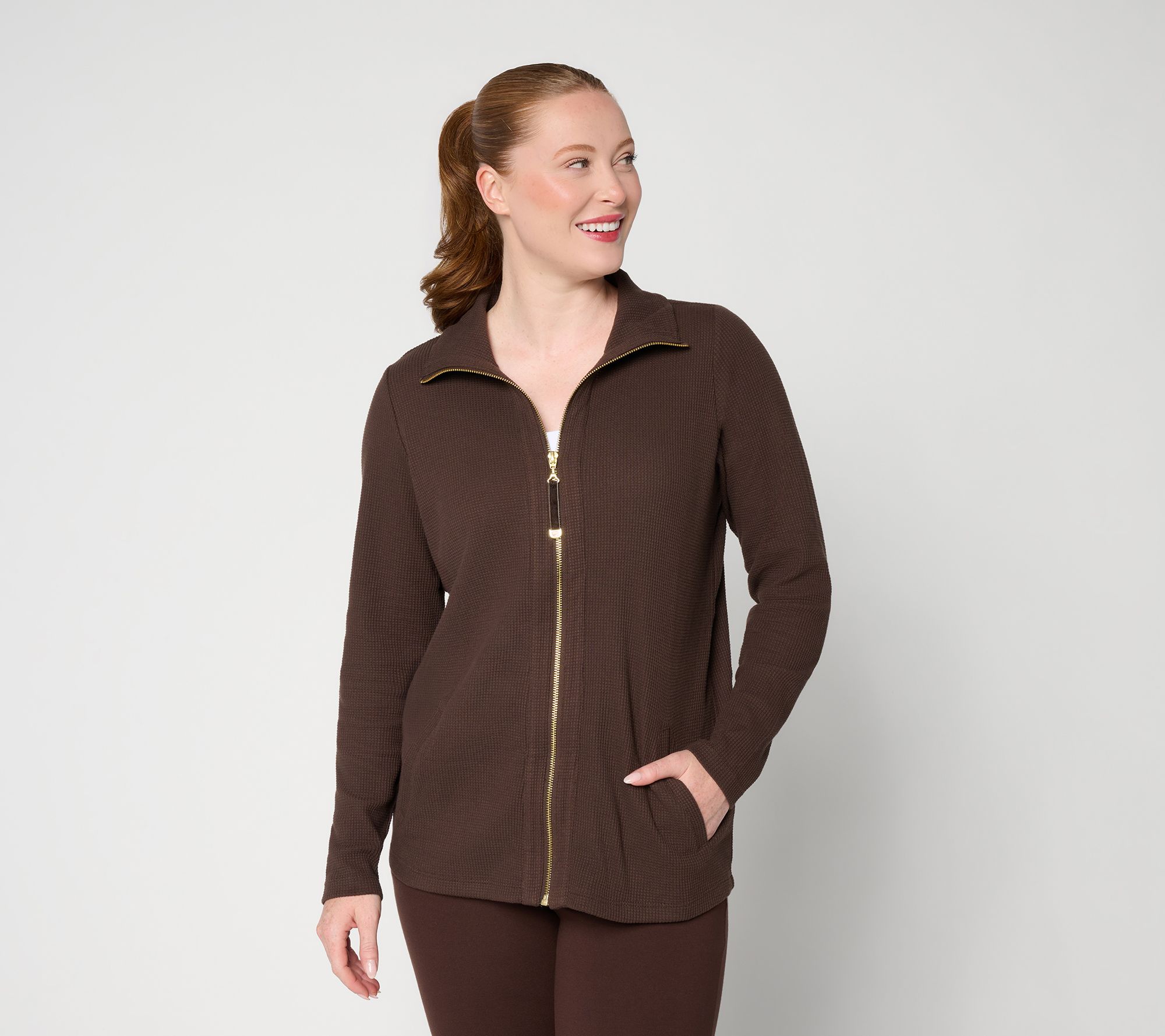 Belle by Kim Gravel Petite Baby Waffle Velvet Tab Cardigan
