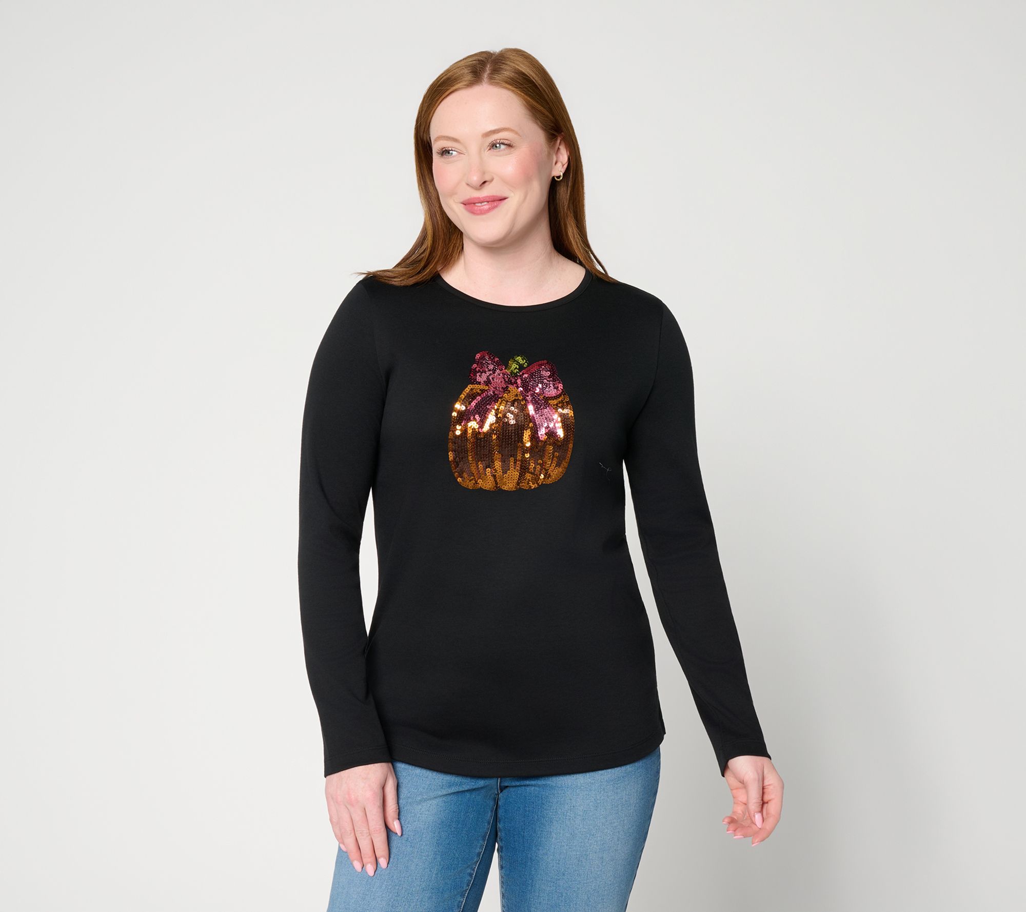 Quacker Factory Pretty Pumpkin Long Sleeve Top