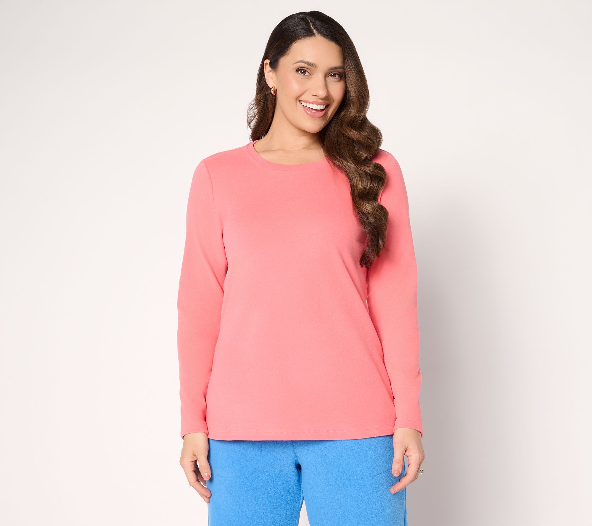 "As Is" Denim & Co. Essentials Interlock Long Sleeve Round Neck Top