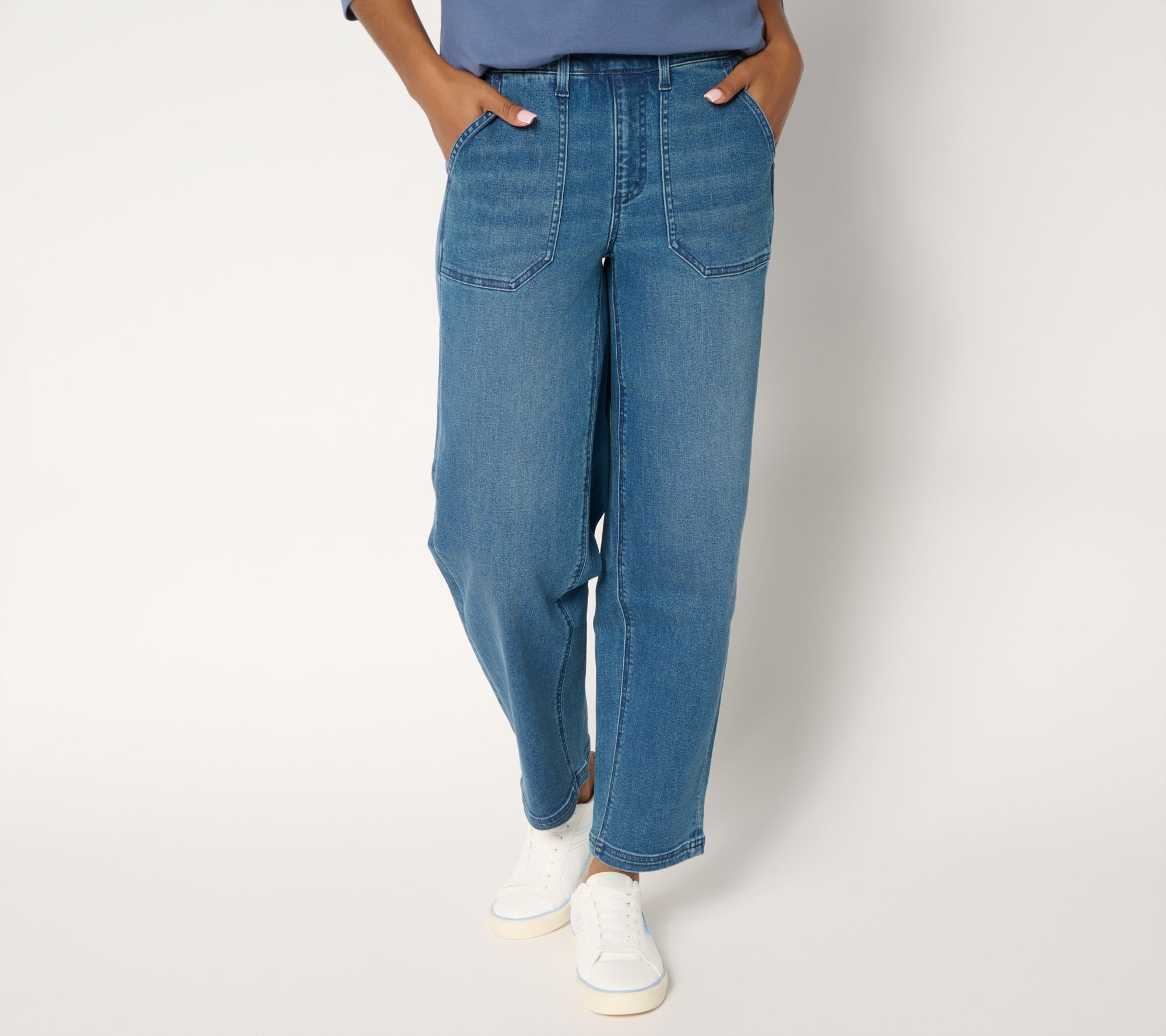 "As Is" Denim & Co. Regular Indigo Easy Stretch Tapered Ankle Jean