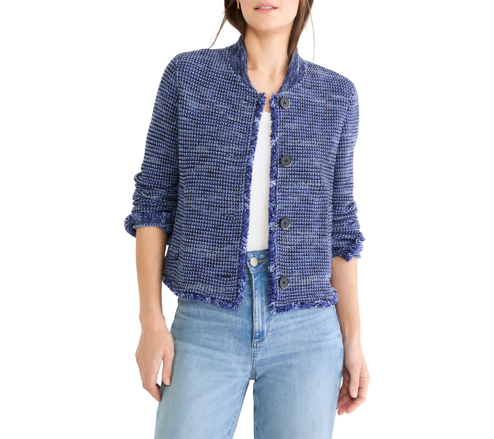 NIC+ZOE Fringe Knit Bomber Jacket