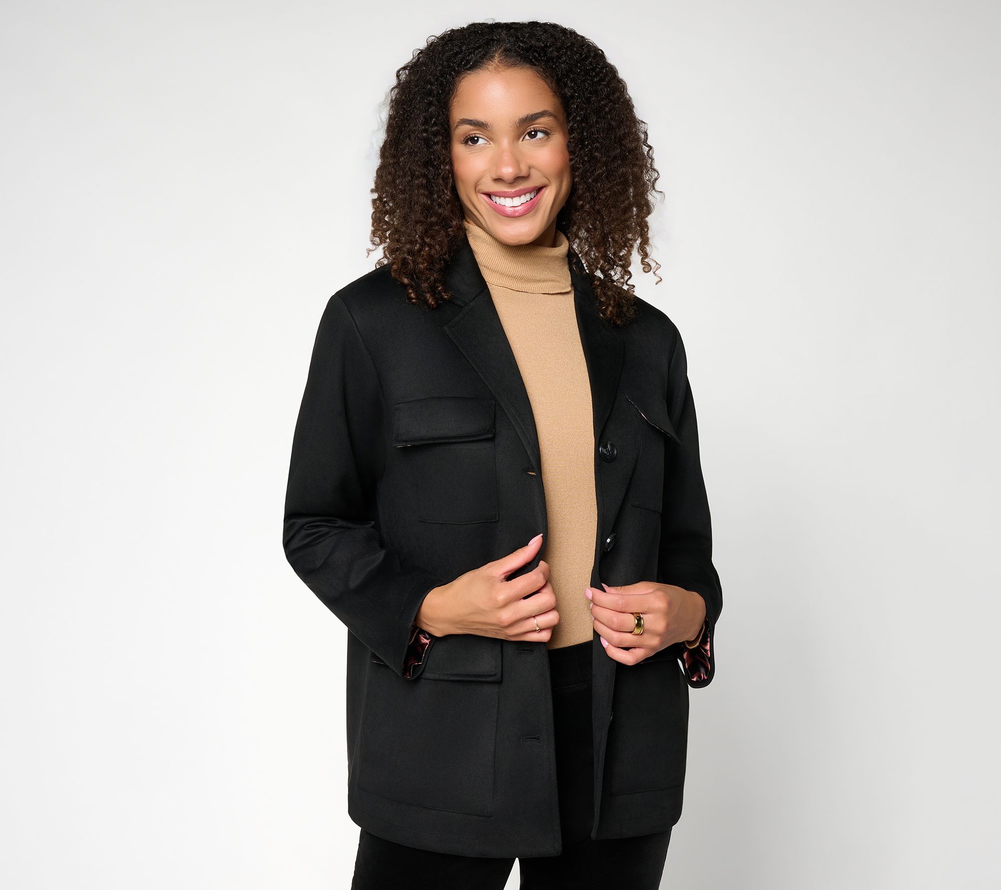 Dennis Basso Knit Faux Suede Shacket w/ Pockets