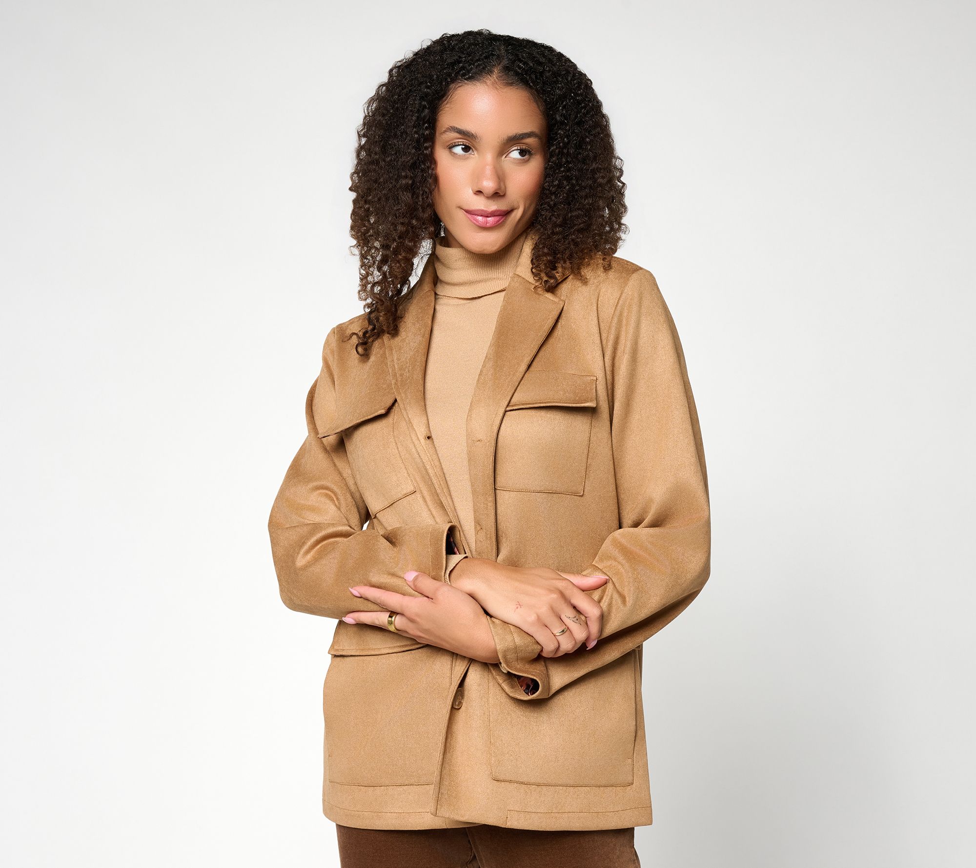 Dennis Basso Knit Faux Suede Shacket w/ Pockets