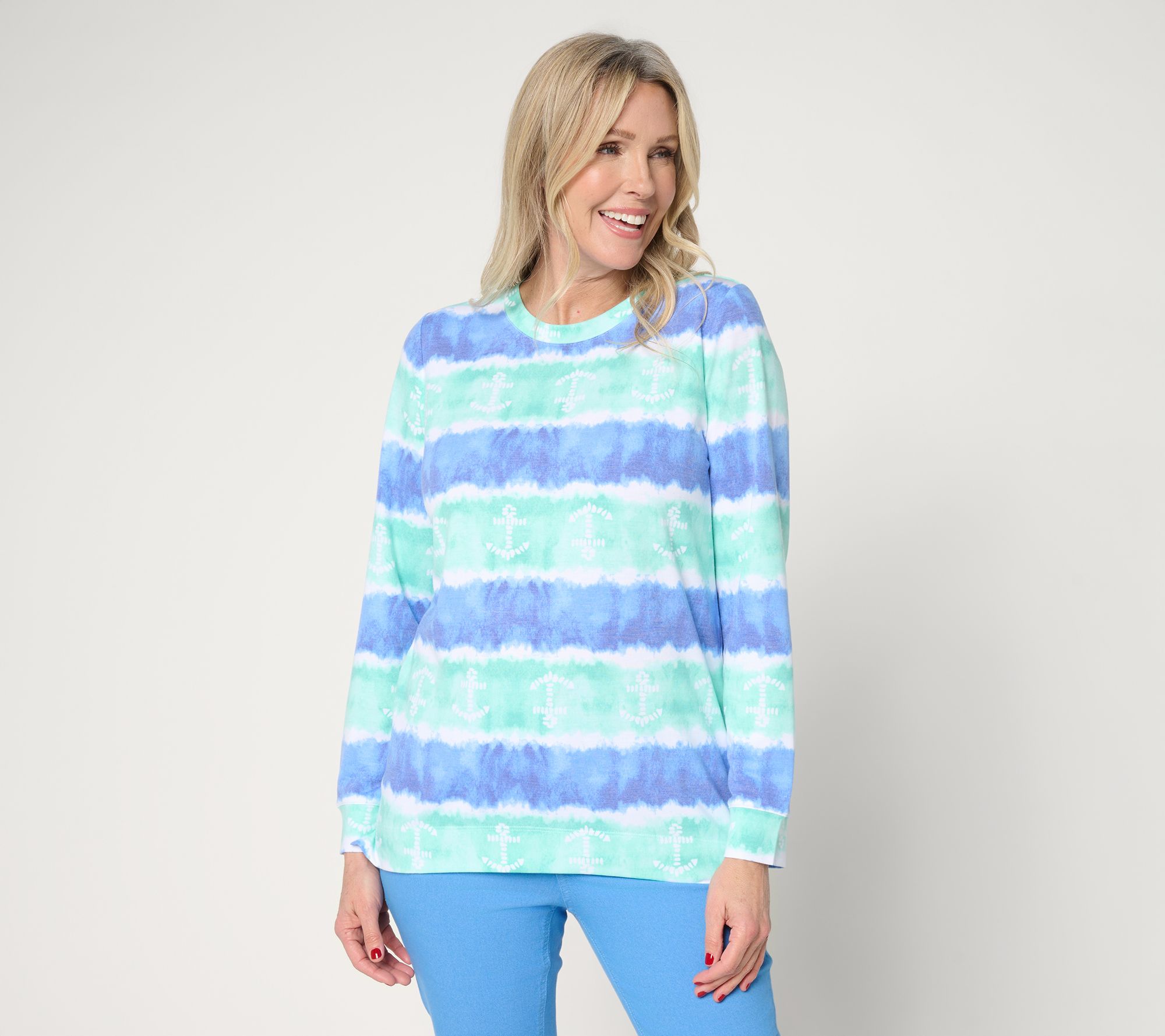 "As Is" Denim & Co. Regular Watercolor Striped Tunic w/ Beach Motif