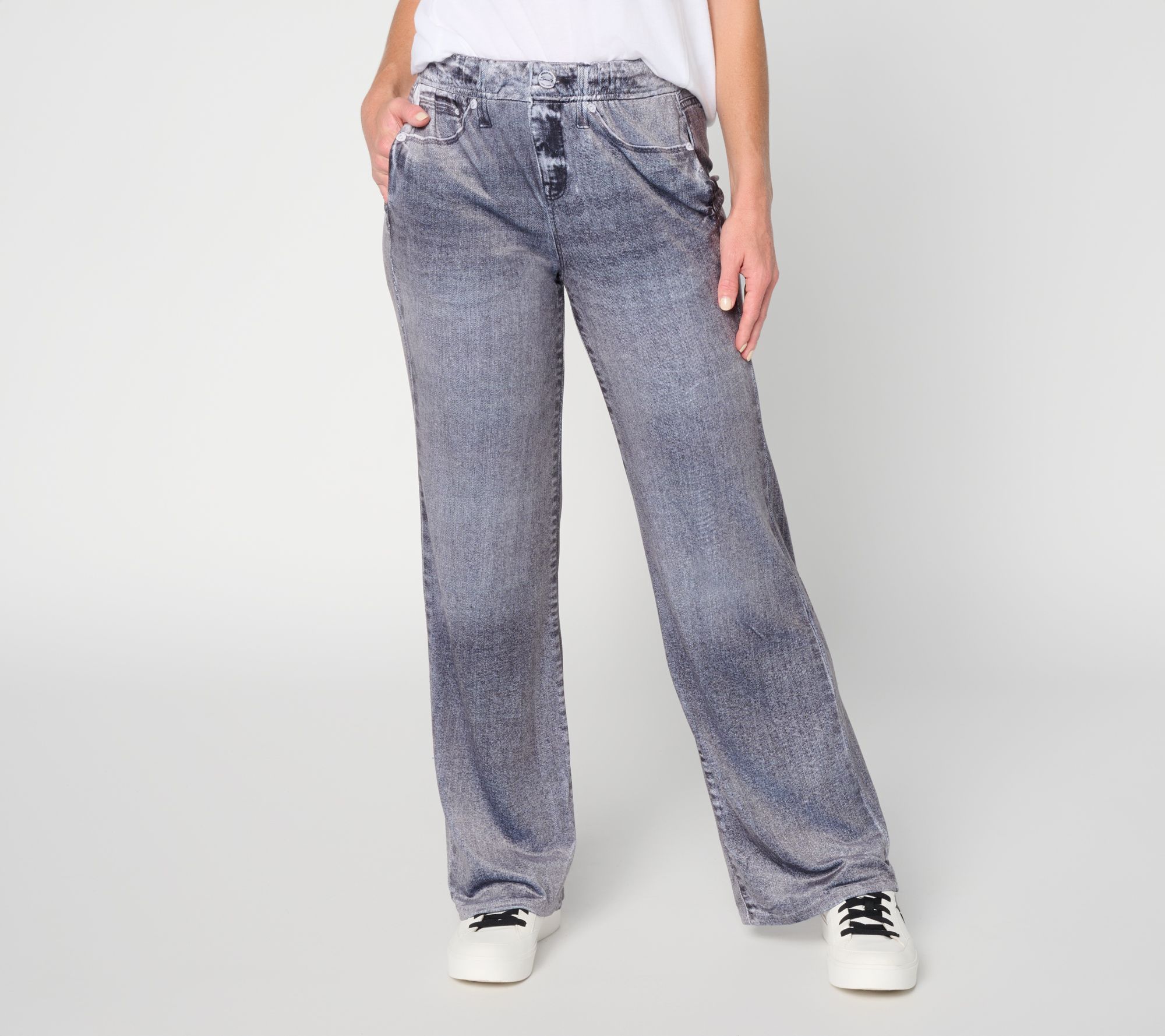 Seven7 Velour Printed Denim Wide Leg Pants
