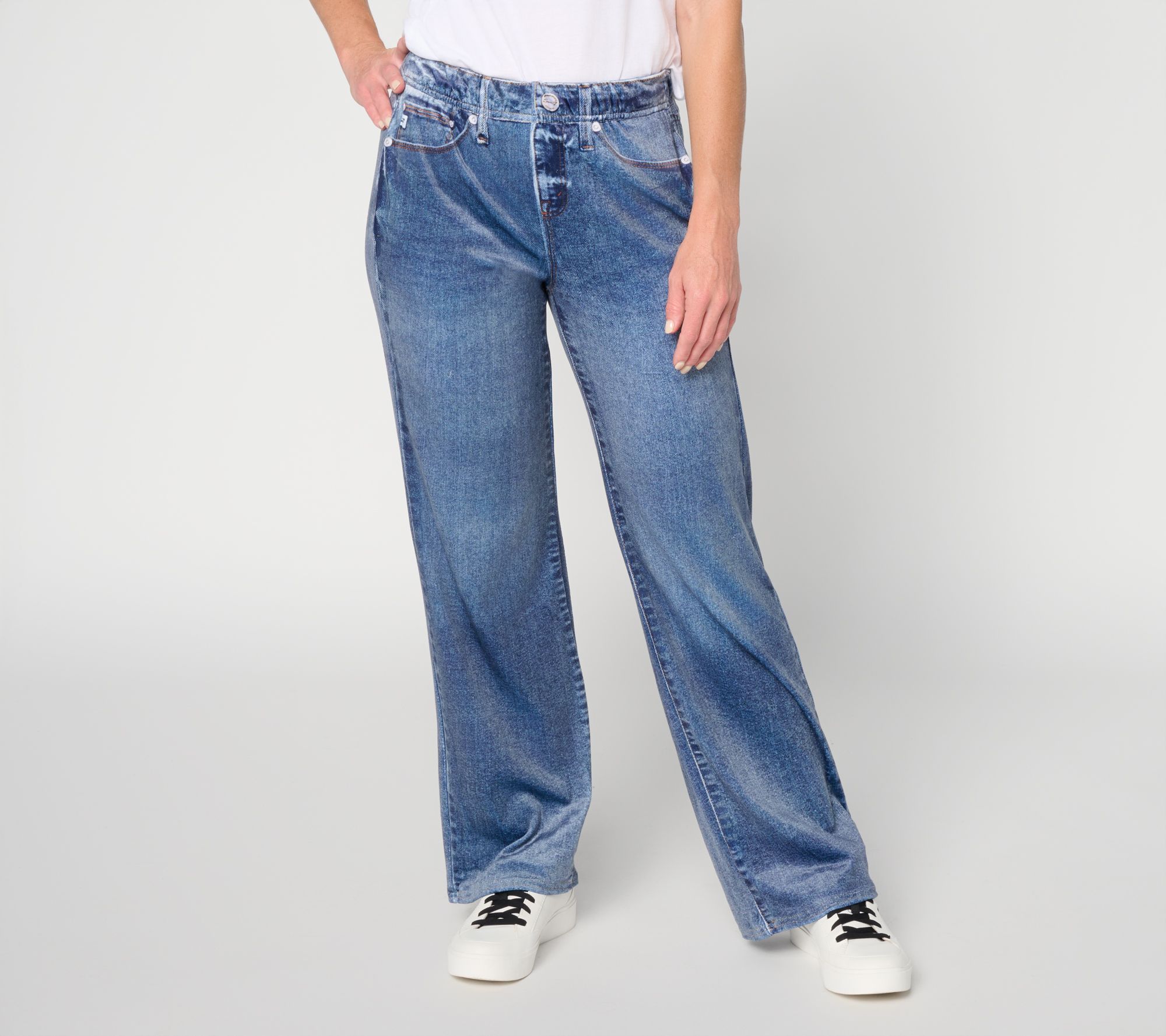 Seven7 Velour Printed Denim Wide Leg Pants