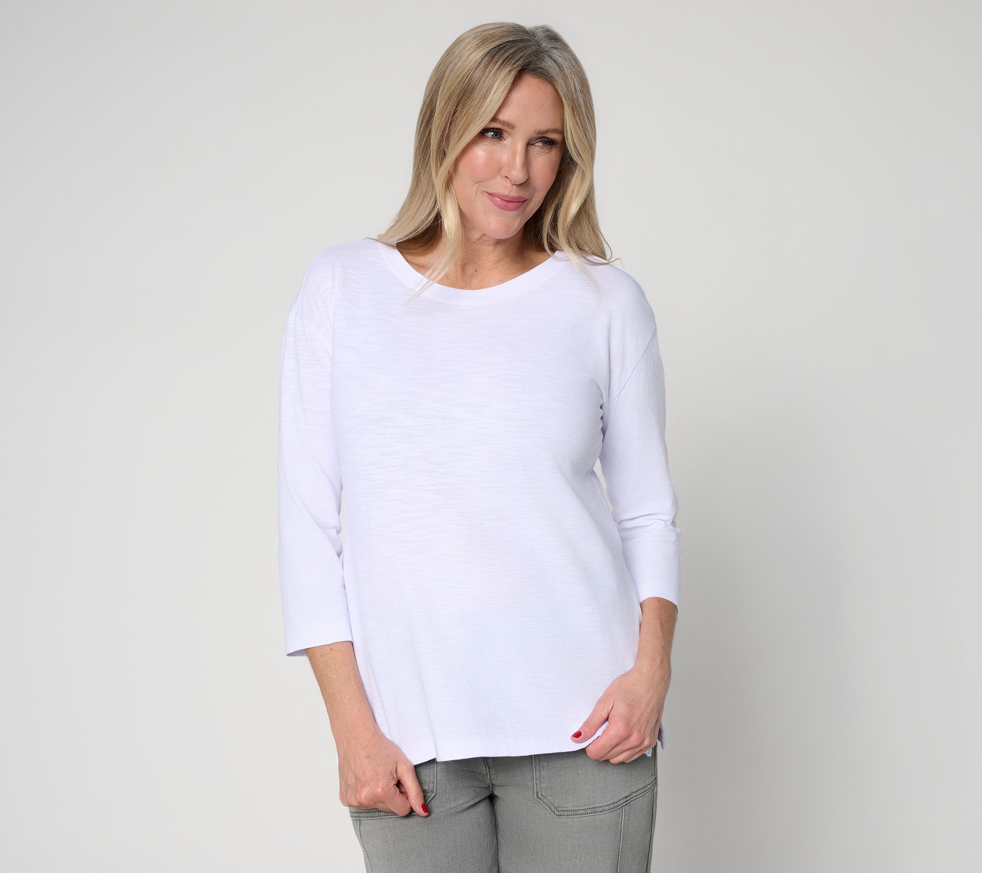 "As Is" LOGO Principles by Lori Goldstein 3/4 Sleeve Top with Side Slits