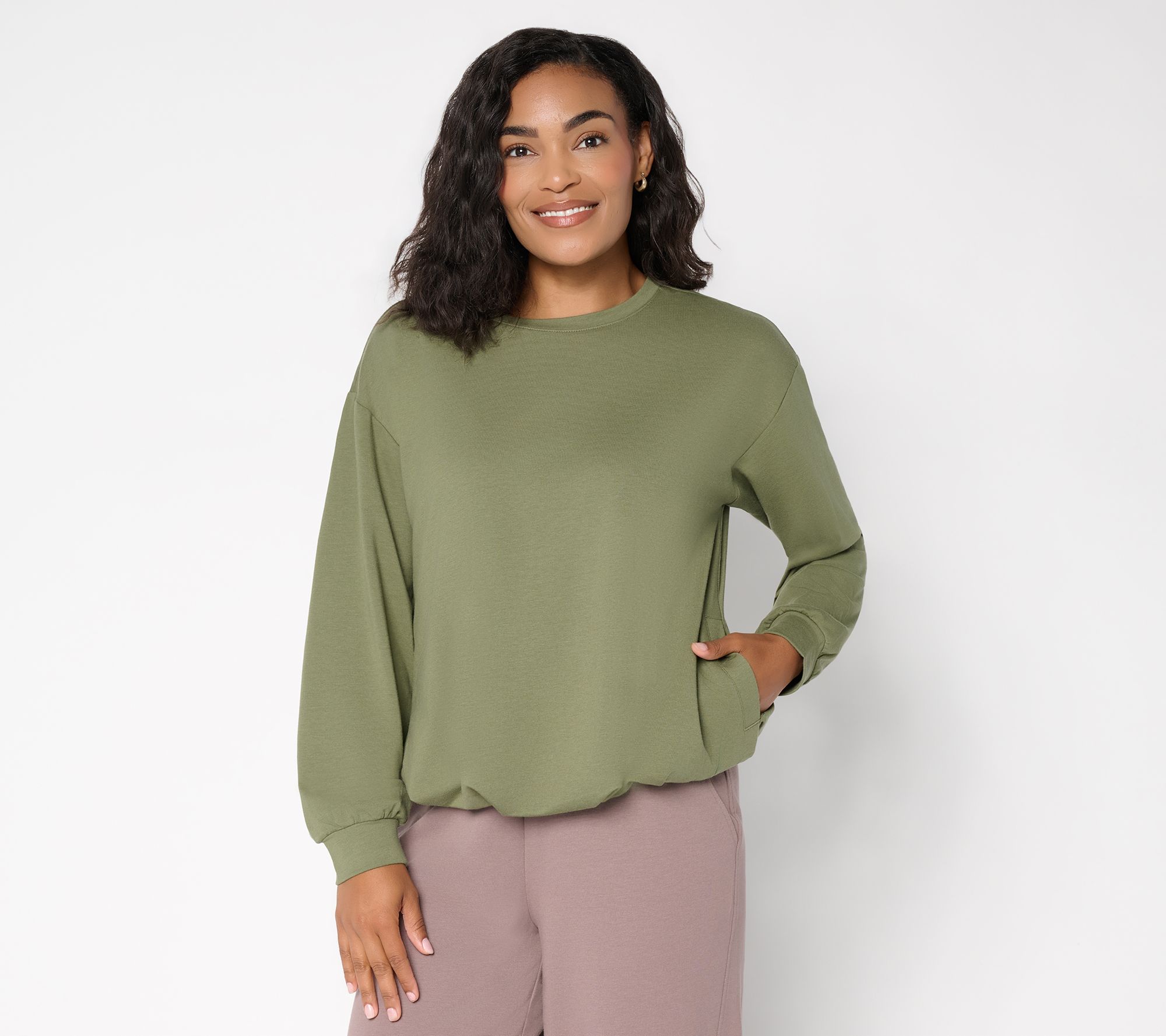  AnyBody Cozy Knit French Terry Bubble Hem Sweatshirt - A741954