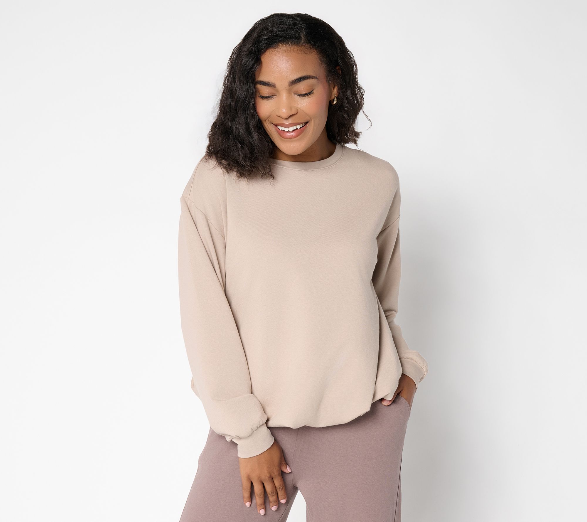 AnyBody Cozy Knit French Terry Bubble Hem Sweatshirt