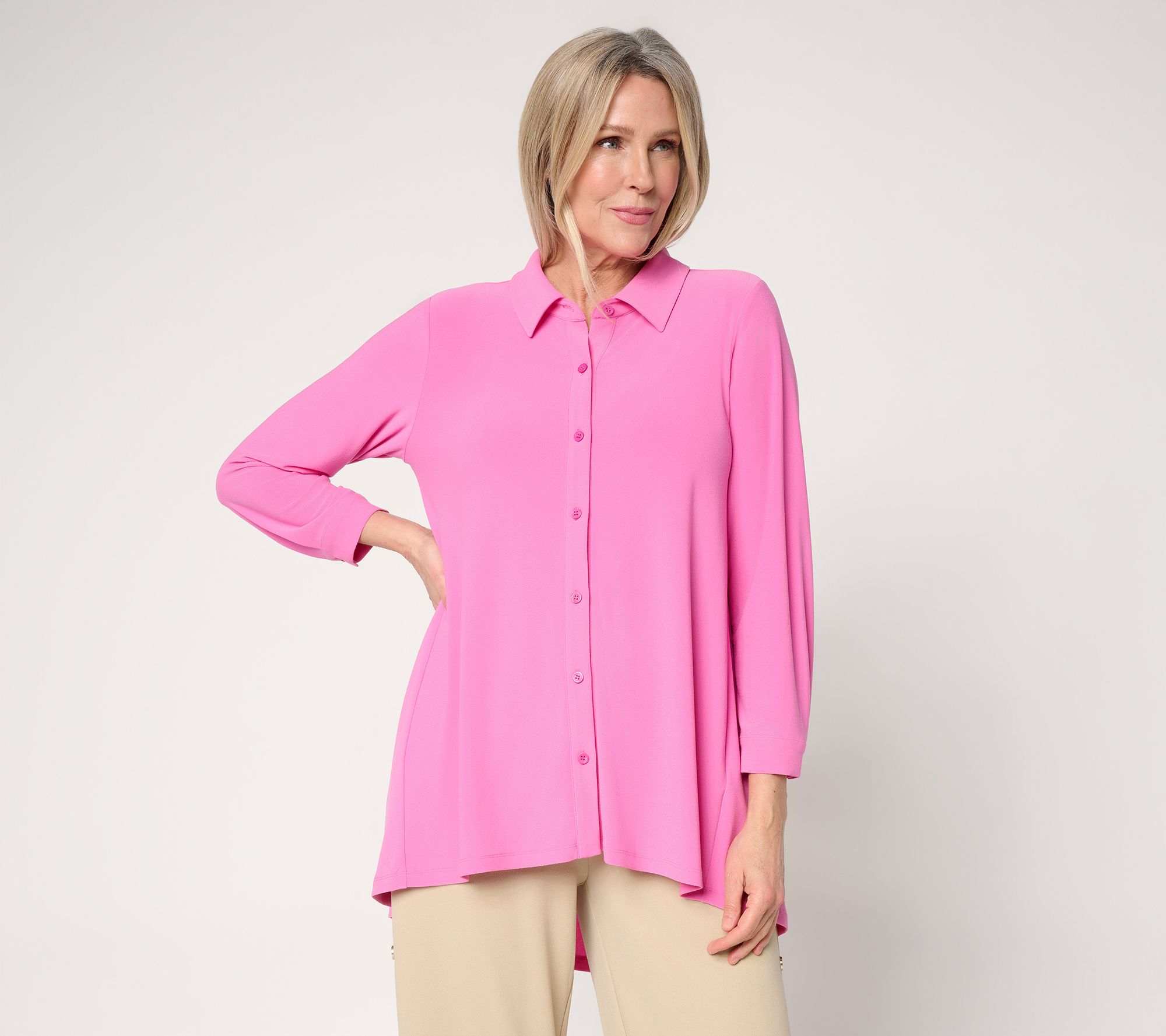 "As Is" Dennis Basso Petite Caviar Crepe Print & Solid Top