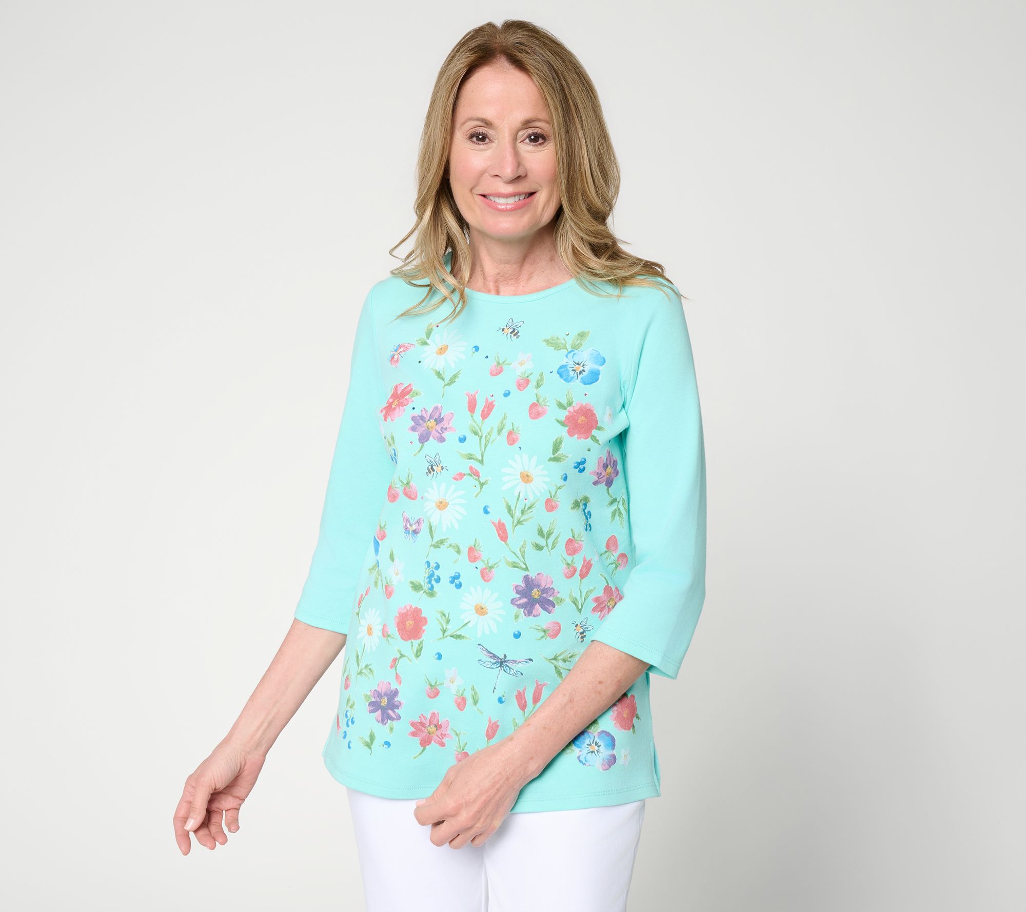 "As Is" Quacker Factory Secret Garden Printed 3/4 Sleeve Top