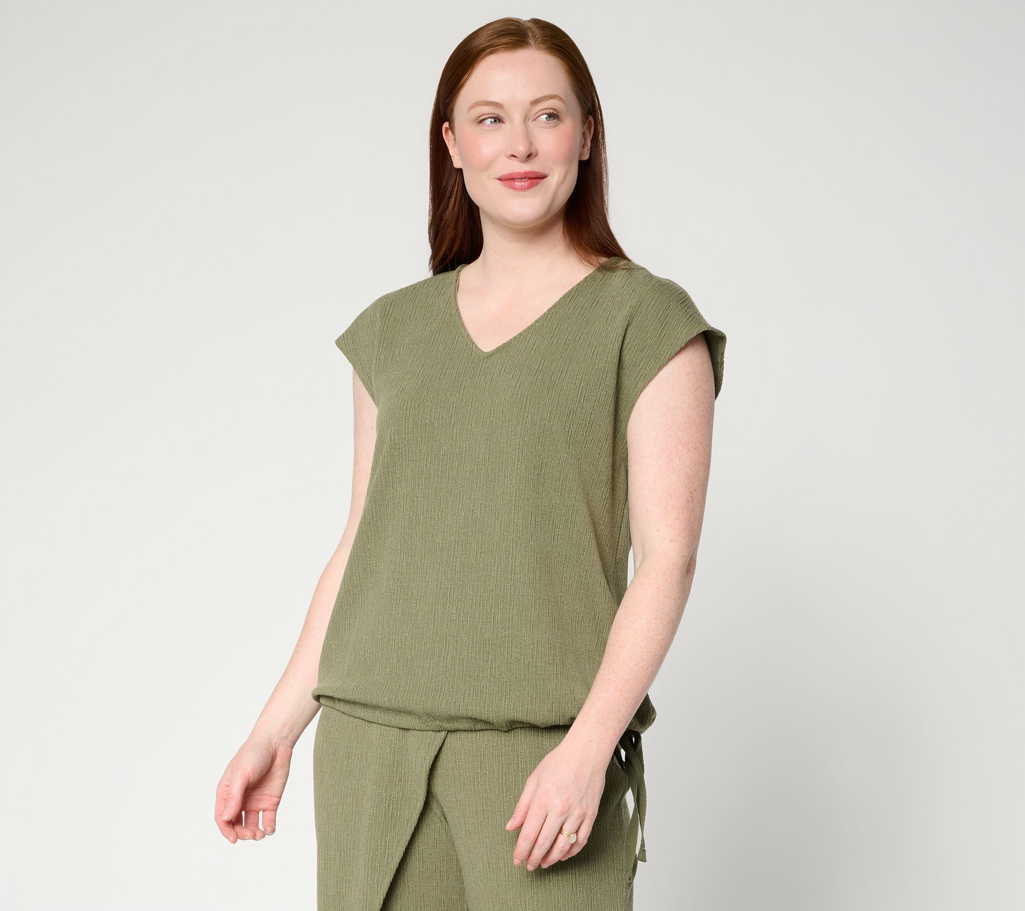 "As Is" Peace Love World V-Neck Dolman With Drawstring Waistband