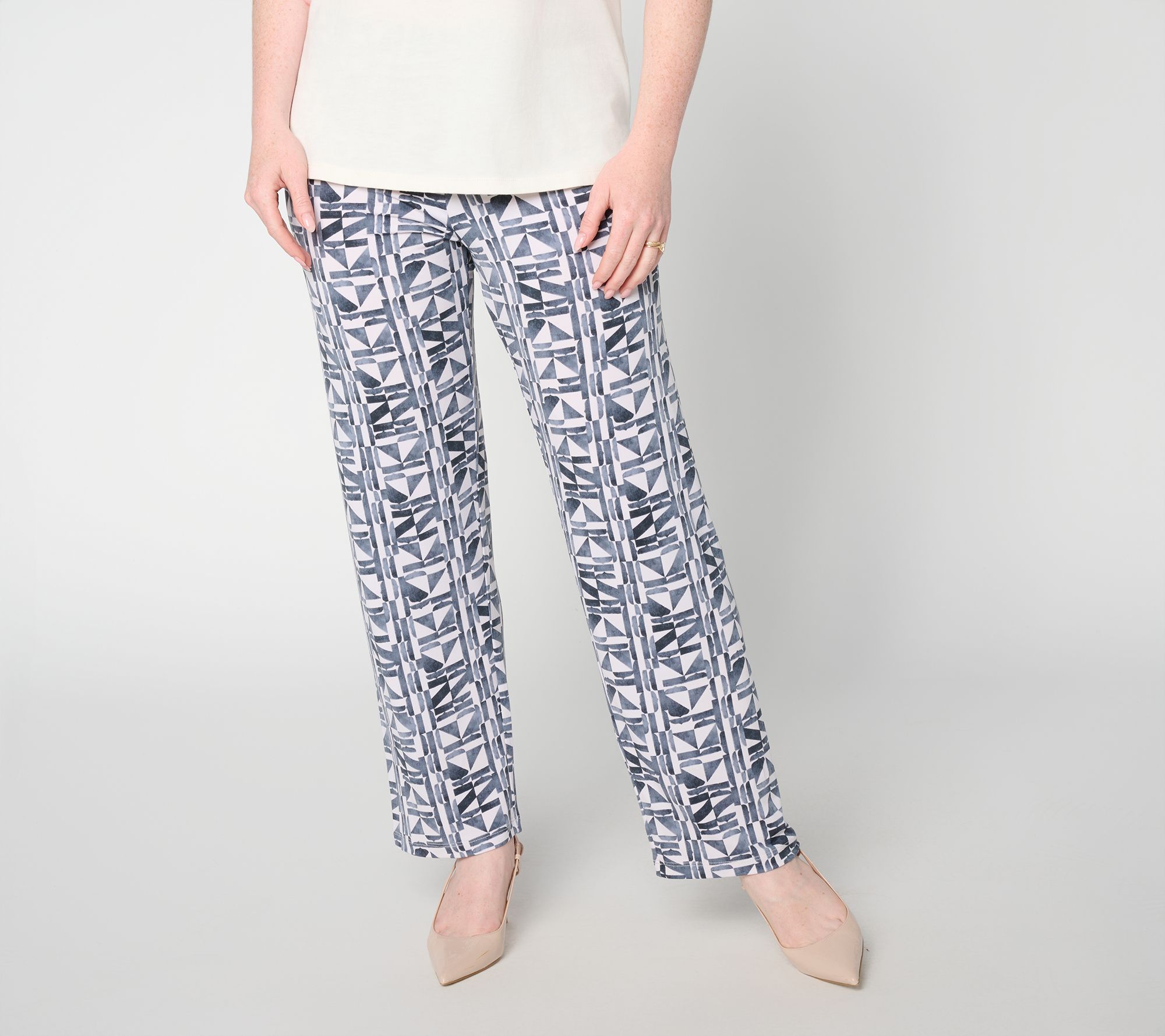 "As Is" Susan Graver Reg Printed Liquid Knit No Side Seam Ankle Pant