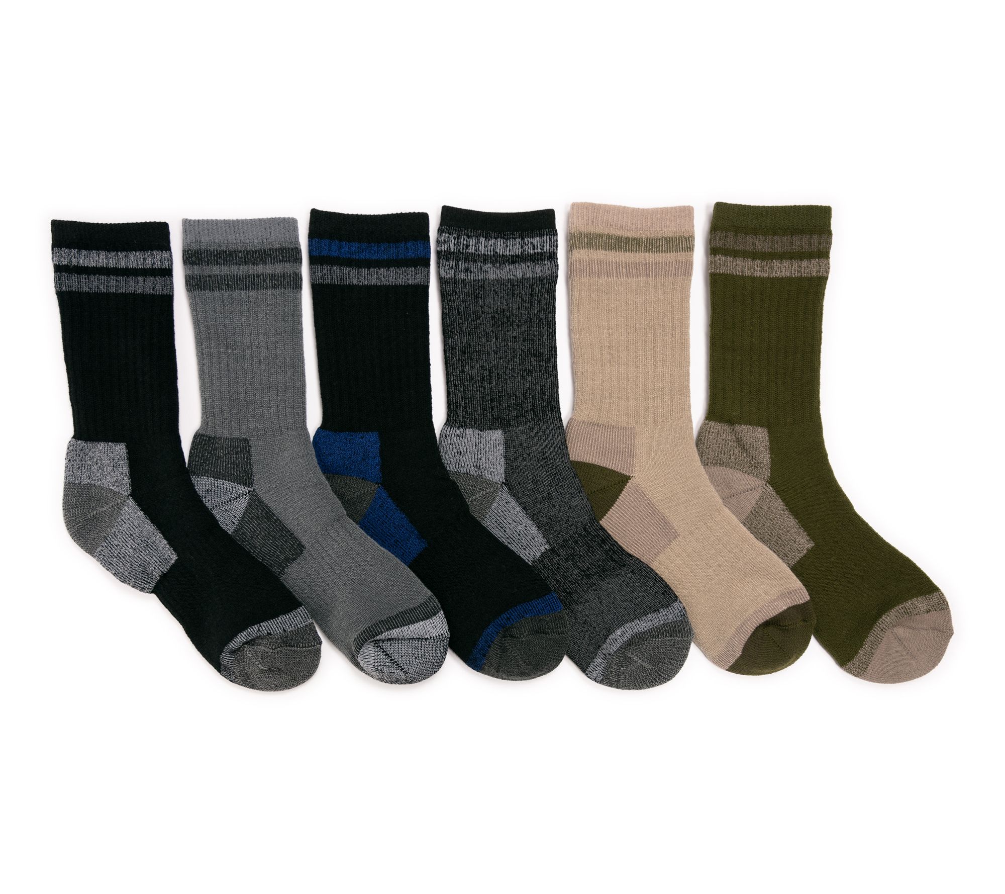 Muk Luks Men's 6pk Heat Retainer Crew Socks-Neutral