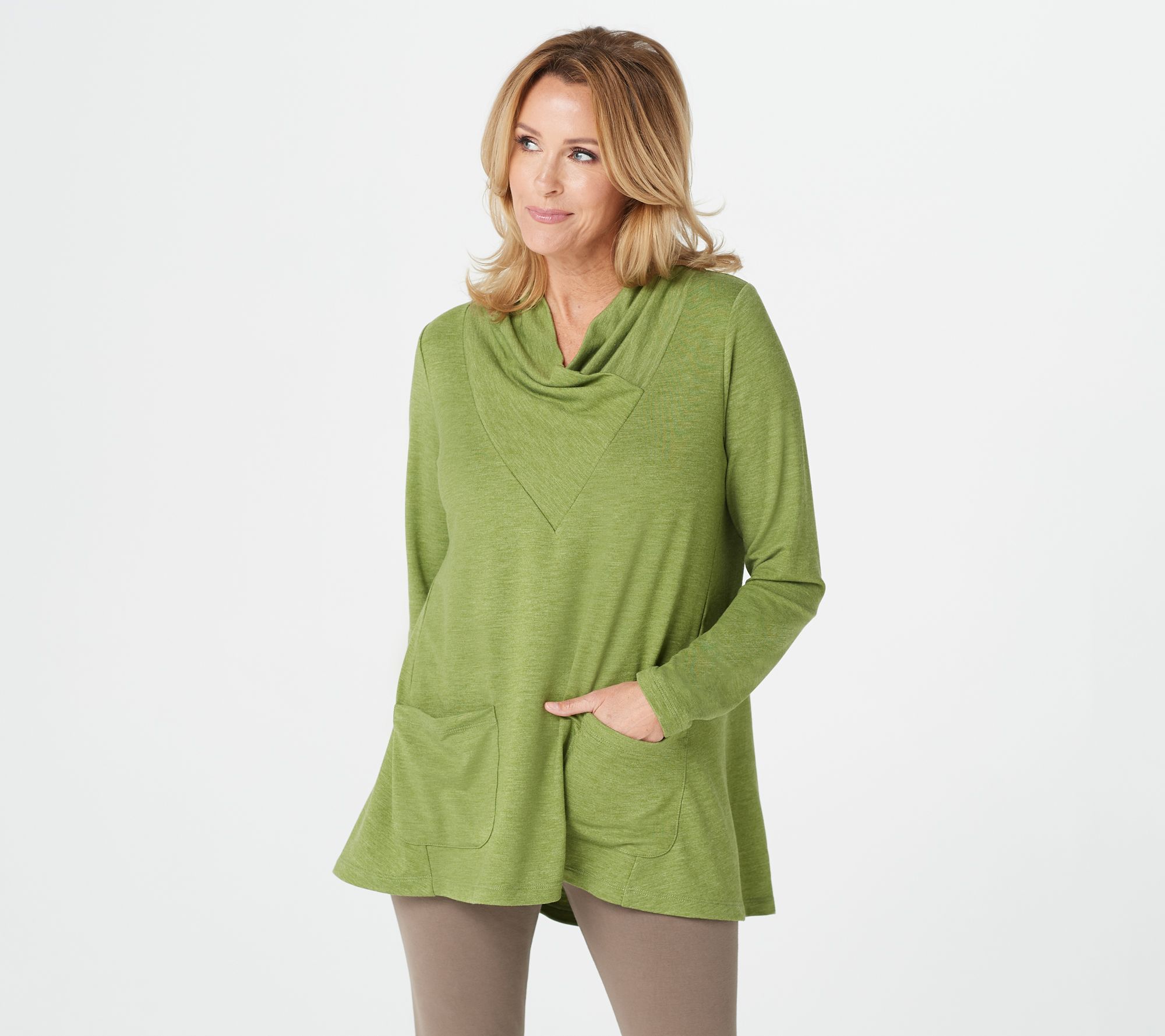 "As Is" LOGO Lounge by Lori Goldstein French Terry Cowl Neck Top