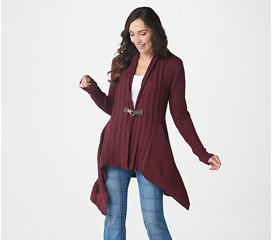 Denim & Co. Cable Knit Long-Sleeve Cardigan with Buckle Closure