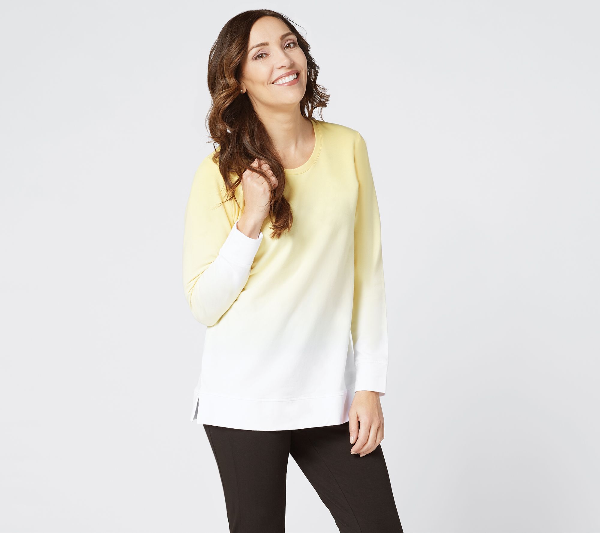 "As Is" Denim & Co. French Terry Dip Dye Long-Sleeve Tunic