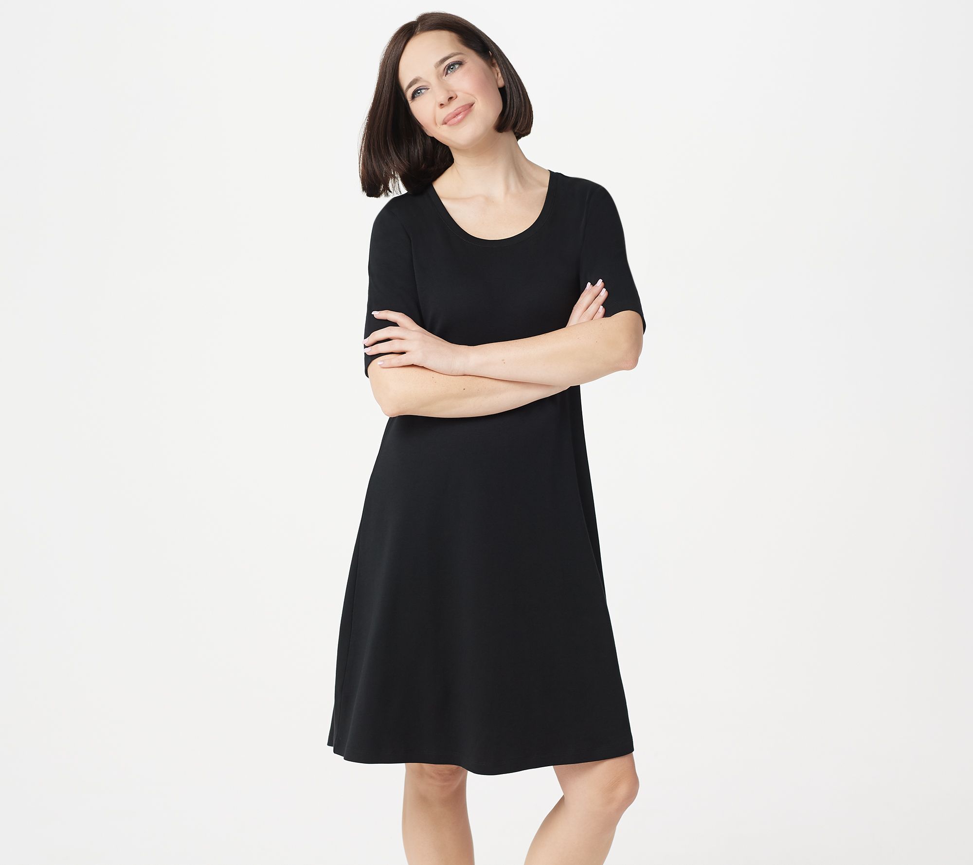 "As Is" Isaac Mizrahi Live! Regular Pima Cotton Elbow- Sleeve Dress