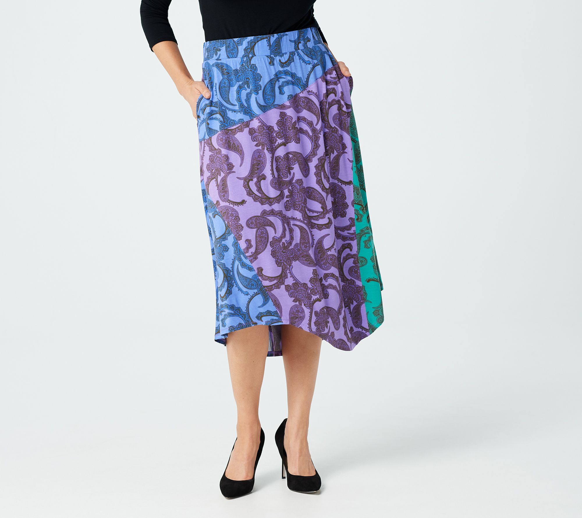 LOGO by Lori Goldstein Print Rayon 230 Color-Block Skirt - QVC.com