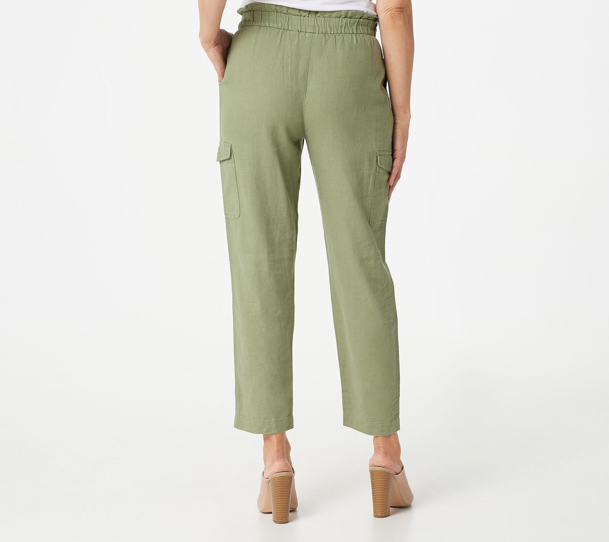 Susan Graver Linen Blend Pull-On Cargo Ankle Pants - QVC.com